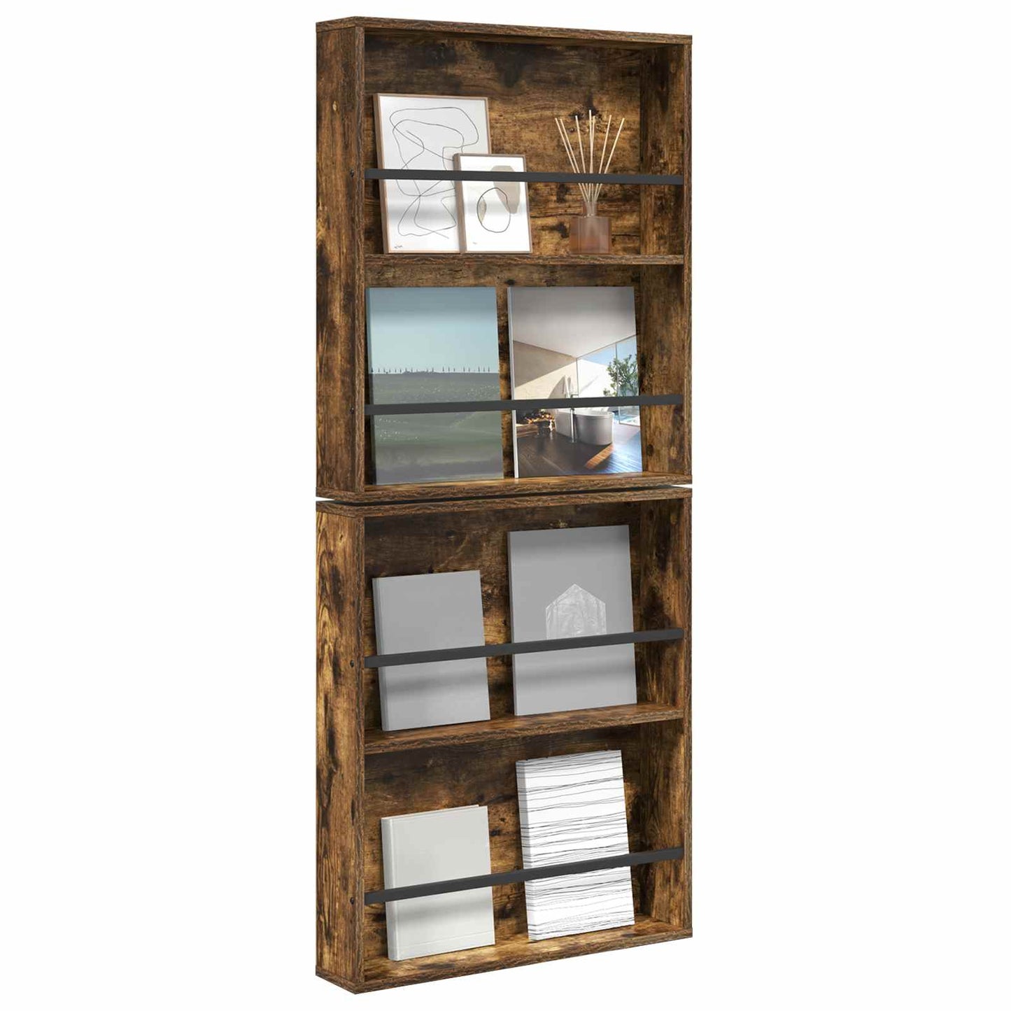 Tijdschrift Rek met plank 2 pcs Gerookt eiken 60 x 12 x 70 cm is nu te koop bij PeponiXL, paradijselijk wonen!