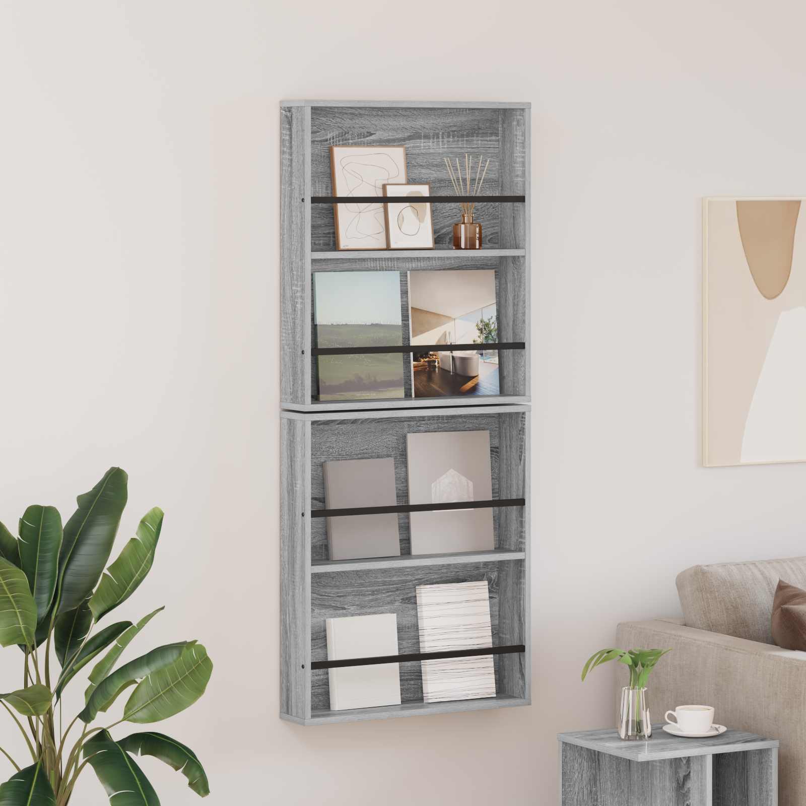 Tijdschrift Rek 2 pcs Grijs Sonoma 60 x 12 x 70 cm Bewerkt hout is nu te koop bij PeponiXL, paradijselijk wonen!