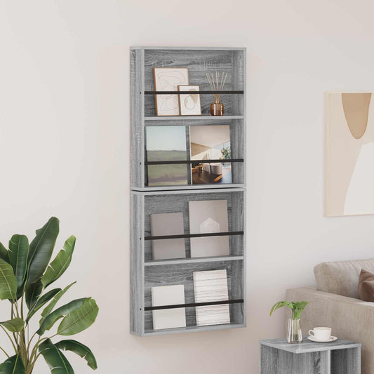 Tijdschrift Rek 2 pcs Grijs Sonoma 60 x 12 x 70 cm Bewerkt hout is nu te koop bij PeponiXL, paradijselijk wonen!