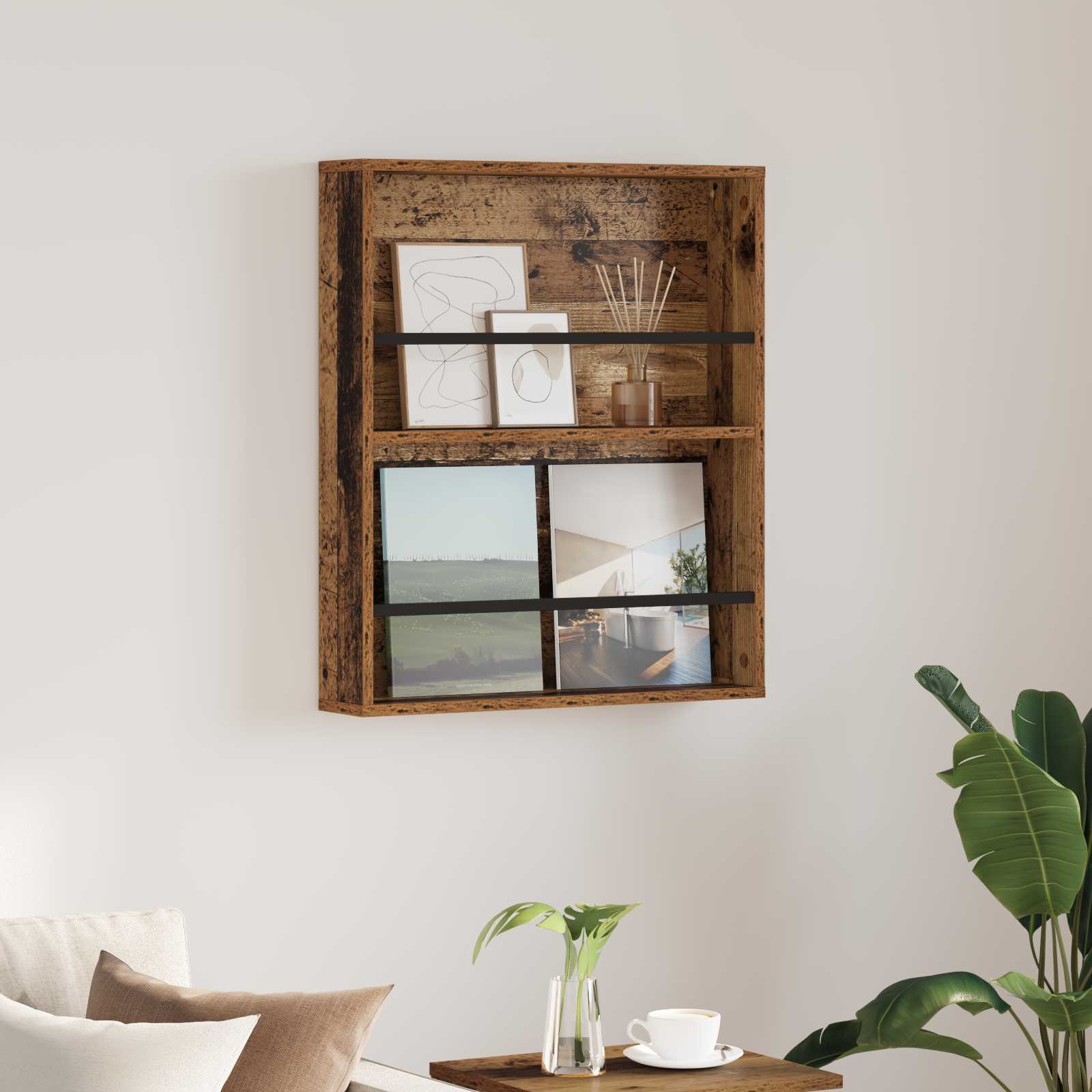 Tijdschrift Rek met plank Oudhout 60 x 12 x 70 cm Bewerkt hout is nu te koop bij PeponiXL, paradijselijk wonen!
