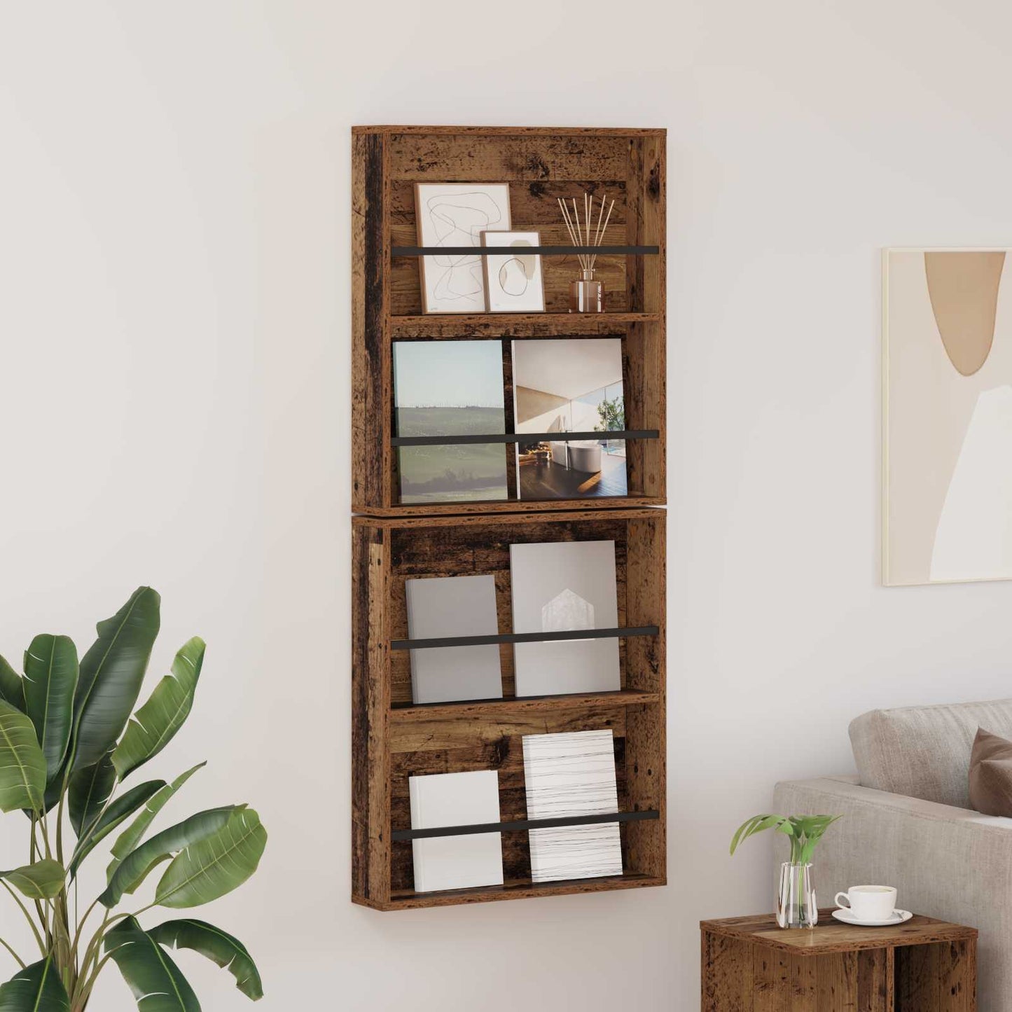 Tijdschrift Rek 2 pcs Oudhout 60 x 12 x 70 cm Bewerkt hout is nu te koop bij PeponiXL, paradijselijk wonen!