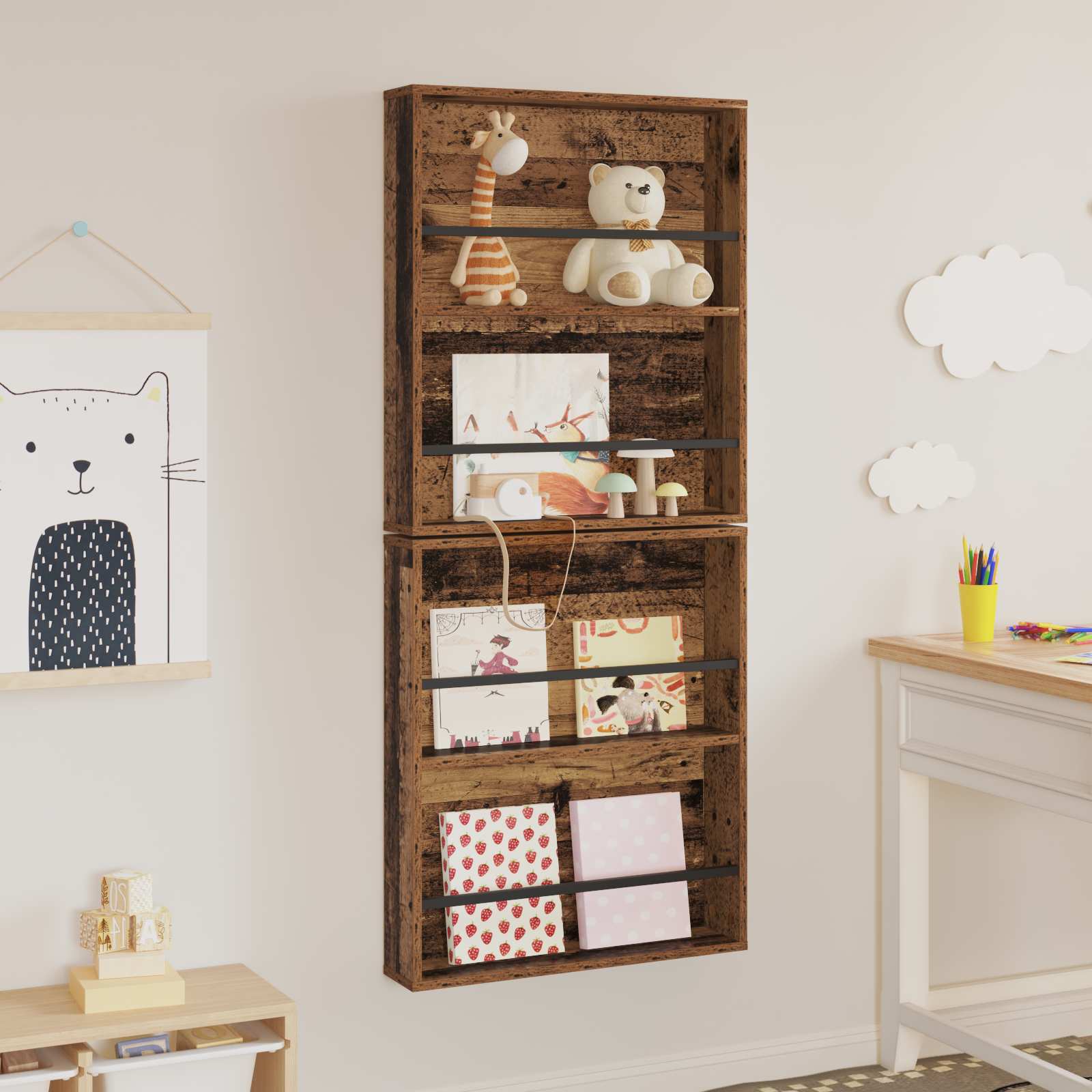 Tijdschrift Rek 2 pcs Oudhout 60 x 12 x 70 cm Bewerkt hout is nu te koop bij PeponiXL, paradijselijk wonen!