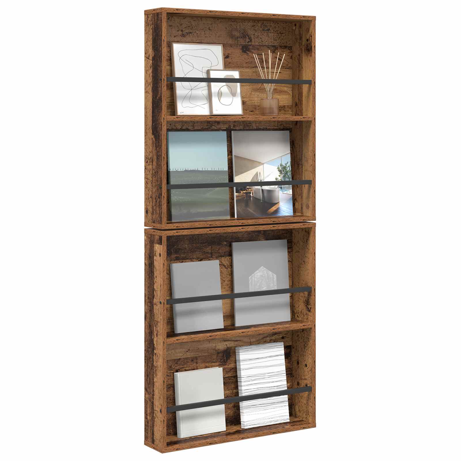 Tijdschrift Rek 2 pcs Oudhout 60 x 12 x 70 cm Bewerkt hout is nu te koop bij PeponiXL, paradijselijk wonen!