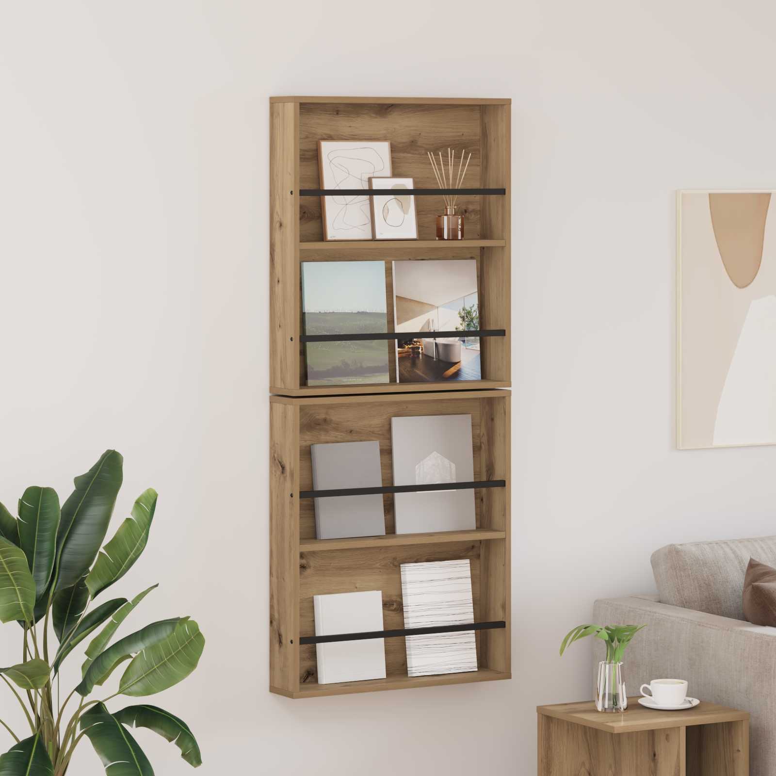 Tijdschrift Rek met plank 2 pcs Artisan Eiken 60 x 12 x 70 cm is nu te koop bij PeponiXL, paradijselijk wonen!
