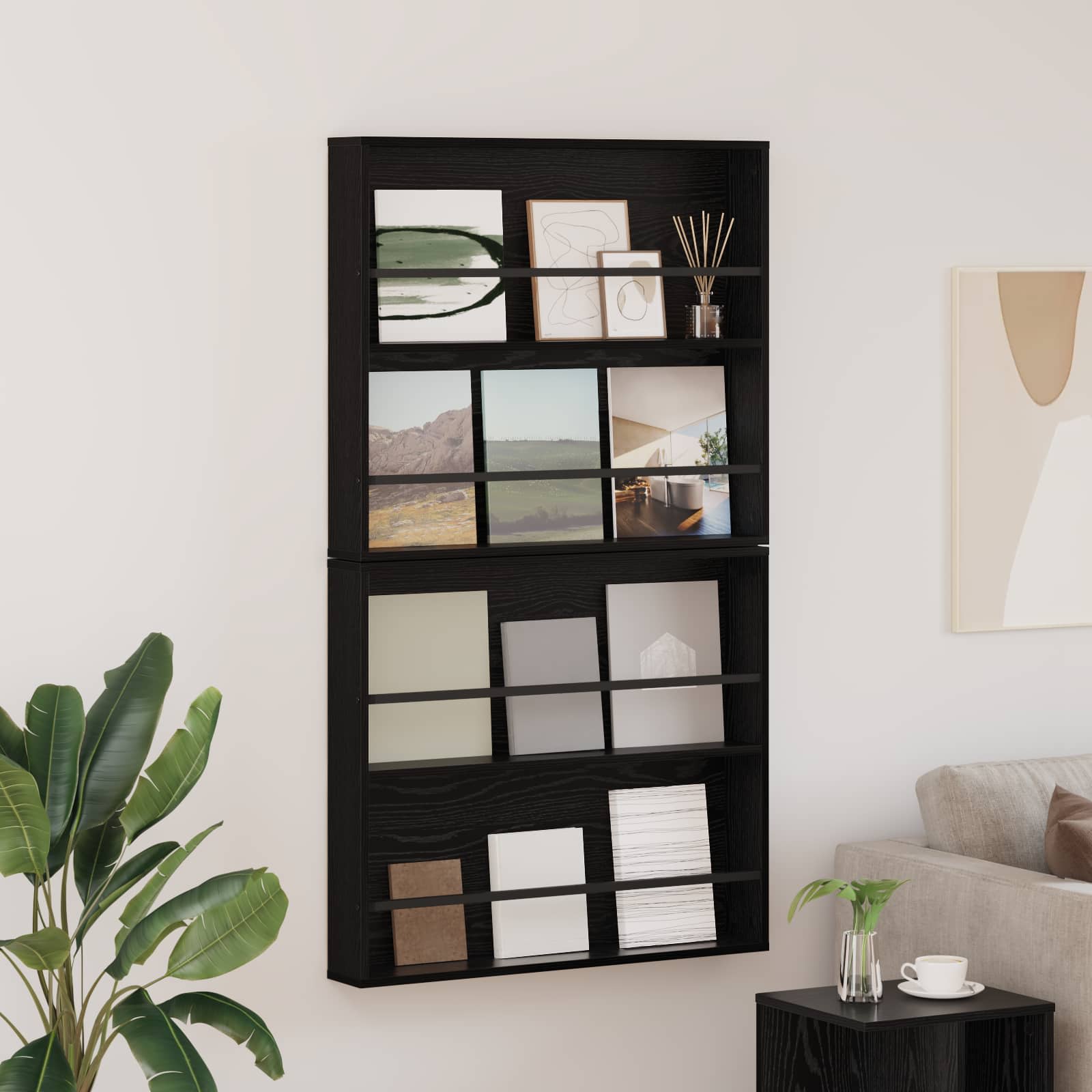 Tijdschrift Rek 2 pcs Zwart Eiken 80 x 12 x 70 cm Bewerkt hout is nu te koop bij PeponiXL, paradijselijk wonen!