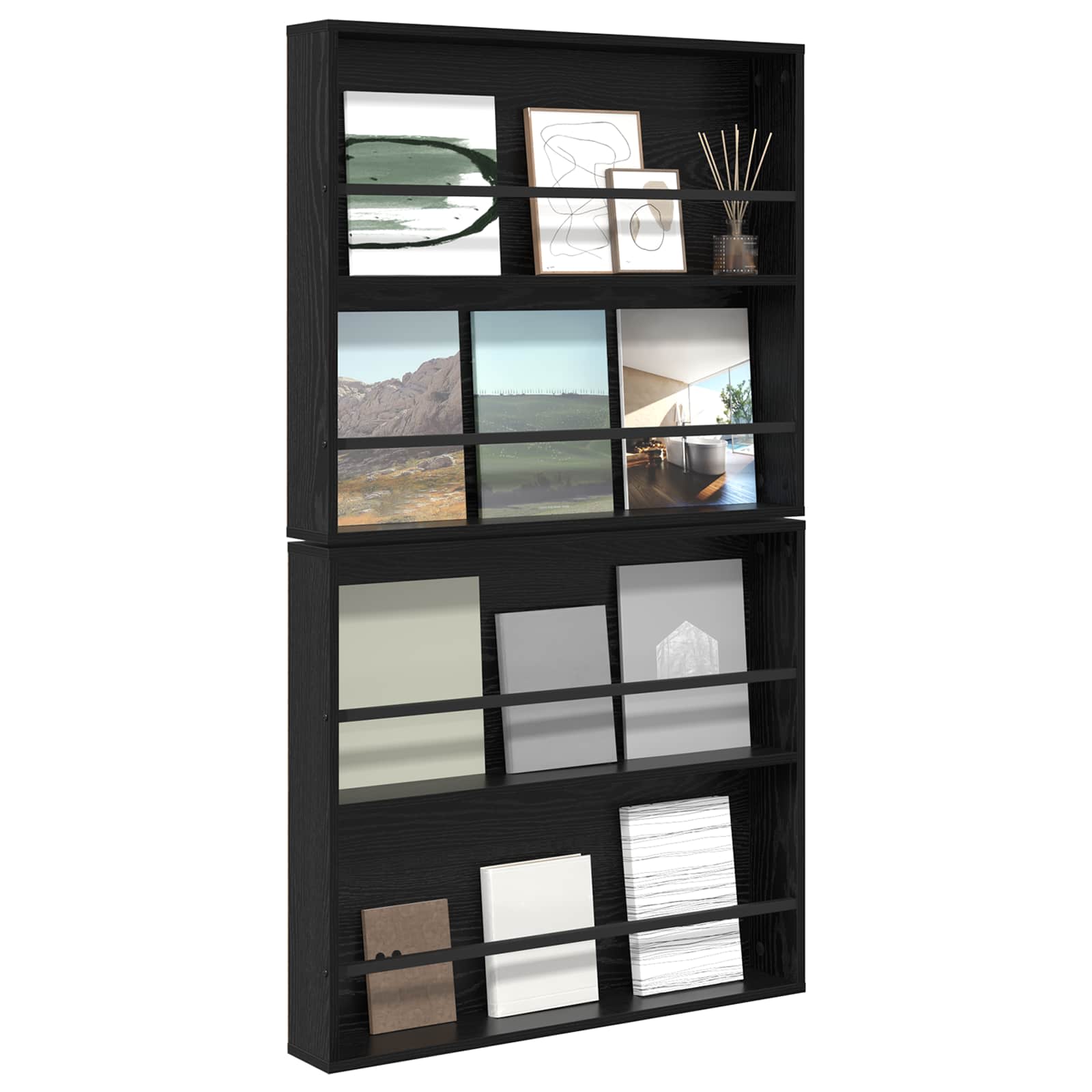 Tijdschrift Rek 2 pcs Zwart Eiken 80 x 12 x 70 cm Bewerkt hout is nu te koop bij PeponiXL, paradijselijk wonen!