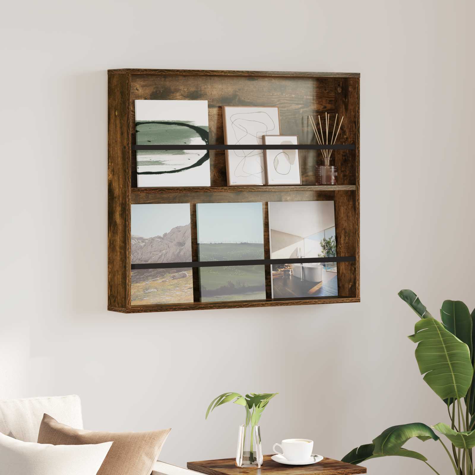 Tijdschrift Rek Gerookt eiken 80 x 12 x 70 cm Bewerkt hout is nu te koop bij PeponiXL, paradijselijk wonen!