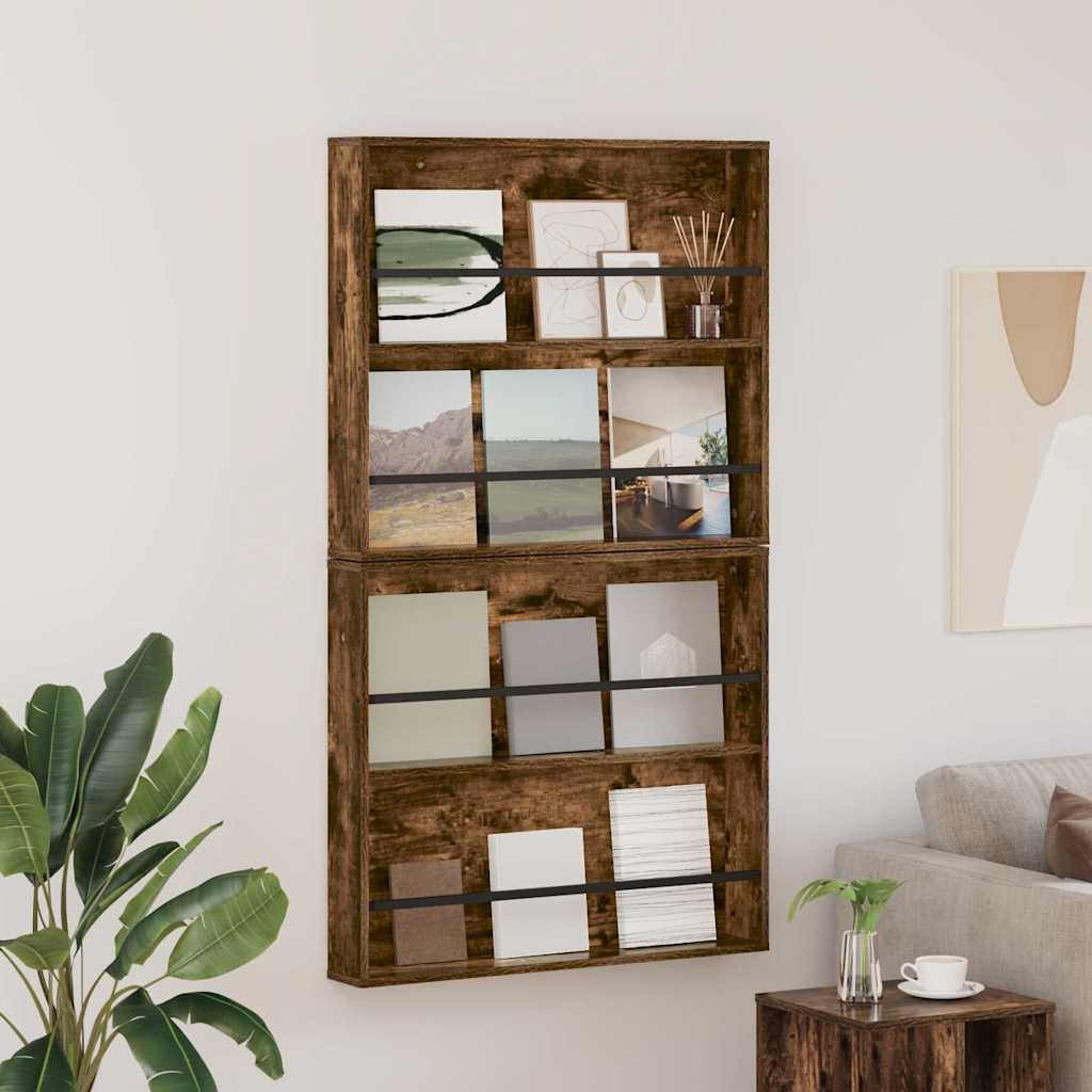 Tijdschrift Rek met plank 2 pcs Gerookt eiken 80 x 12 x 70 cm is nu te koop bij PeponiXL, paradijselijk wonen!