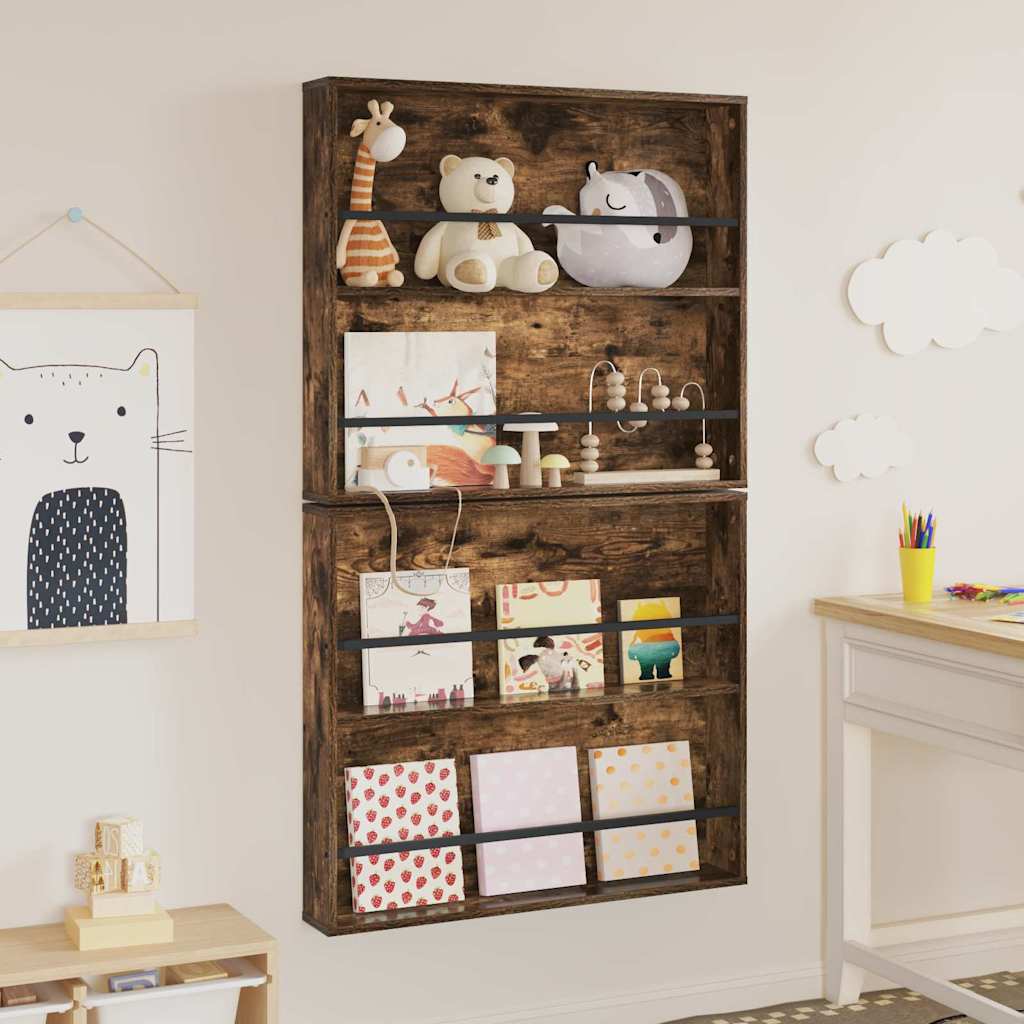 Tijdschrift Rek met plank 2 pcs Gerookt eiken 80 x 12 x 70 cm is nu te koop bij PeponiXL, paradijselijk wonen!