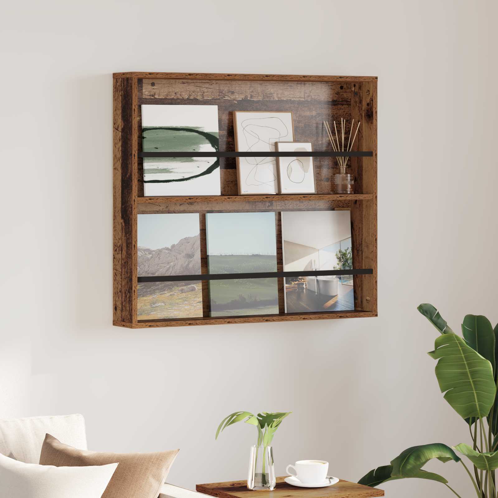 Tijdschrift Rek met plank Oudhout 80 x 12 x 70 cm Bewerkt hout is nu te koop bij PeponiXL, paradijselijk wonen!