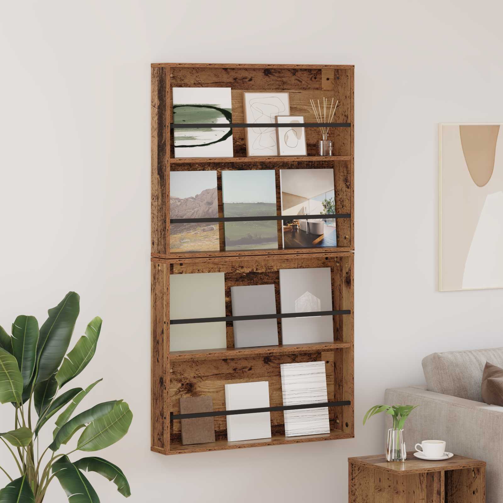 Tijdschrift Rek 2 pcs Oudhout 80 x 12 x 70 cm Bewerkt hout is nu te koop bij PeponiXL, paradijselijk wonen!