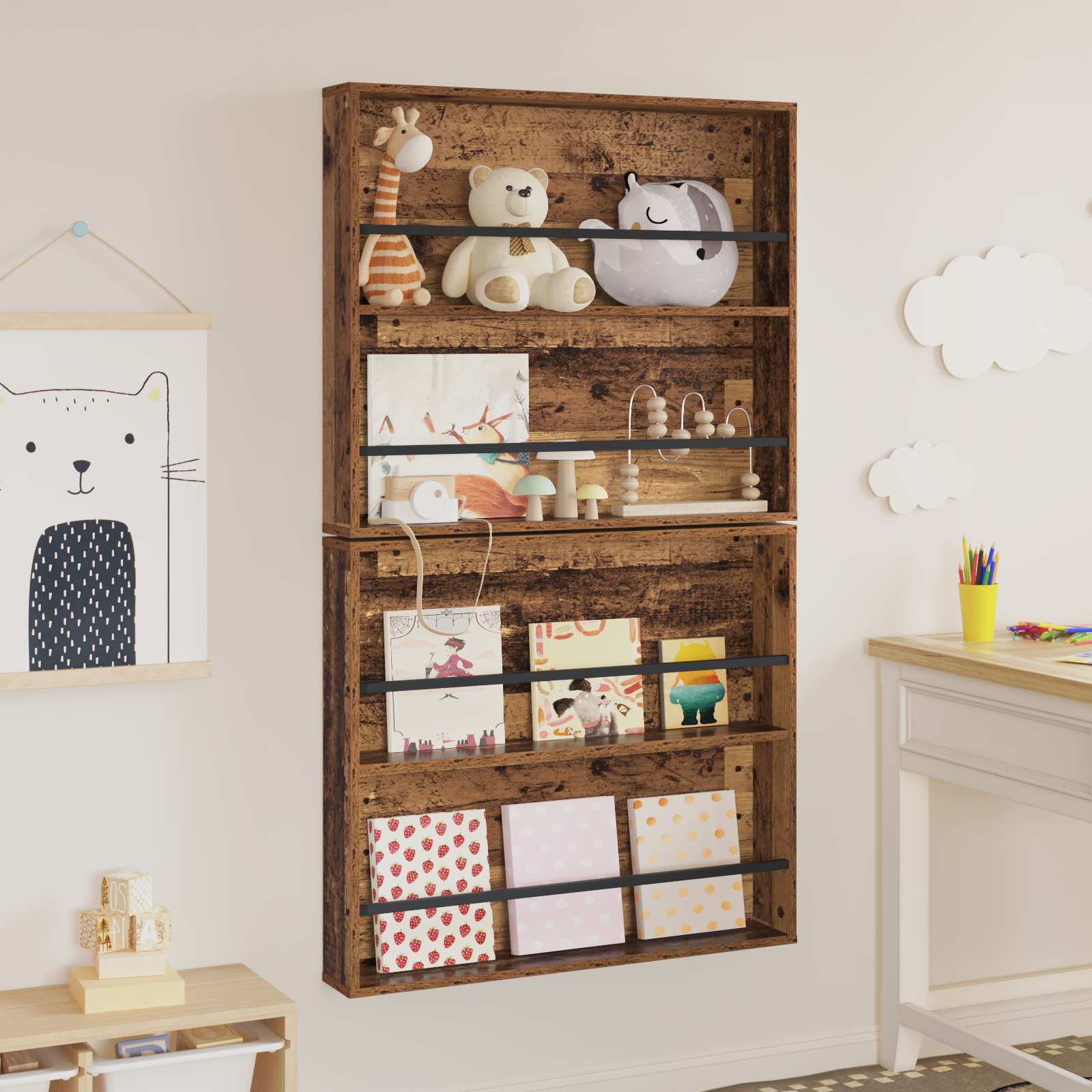 Tijdschrift Rek 2 pcs Oudhout 80 x 12 x 70 cm Bewerkt hout is nu te koop bij PeponiXL, paradijselijk wonen!