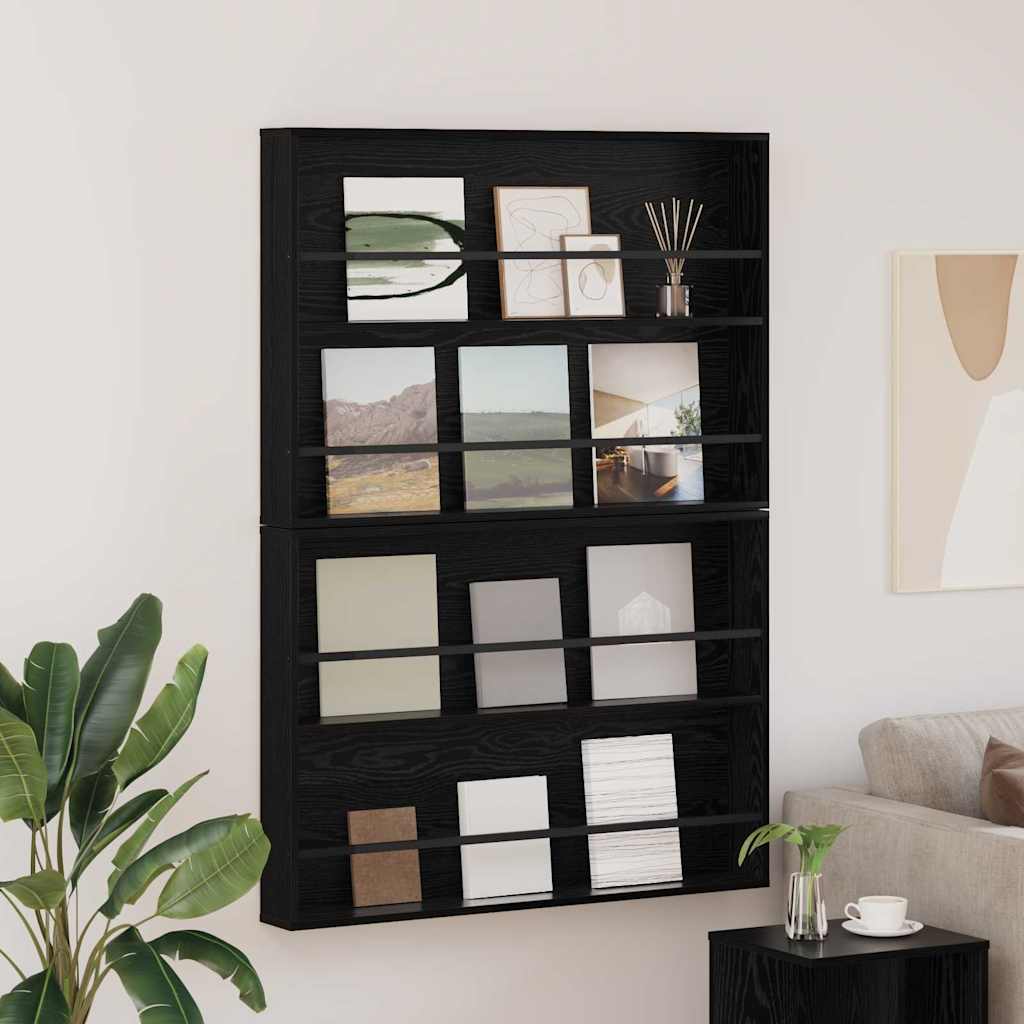 Tijdschrift Rek 2 pcs Zwart Eiken 100 x 12 x 70 cm Bewerkt hout is nu te koop bij PeponiXL, paradijselijk wonen!