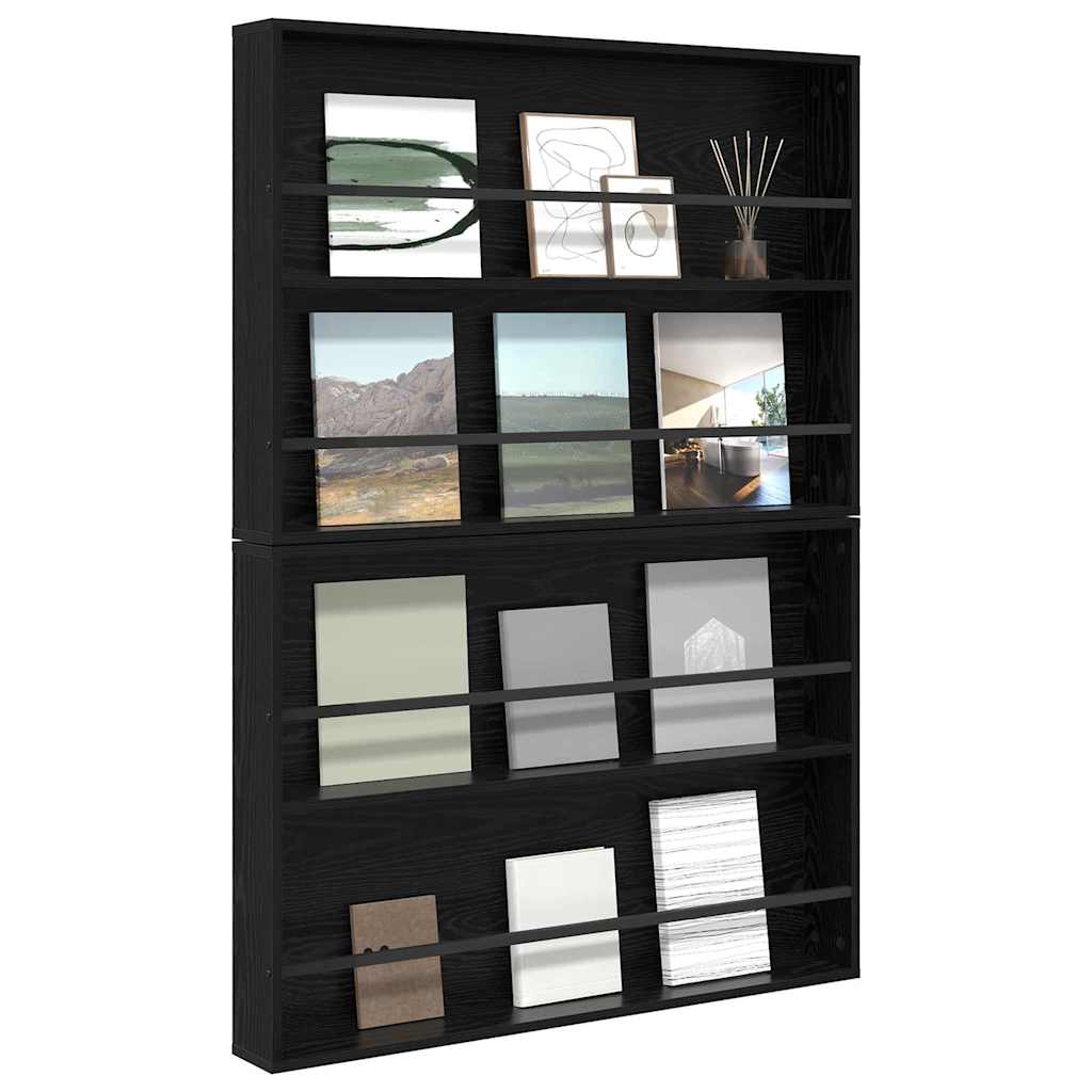 Tijdschrift Rek 2 pcs Zwart Eiken 100 x 12 x 70 cm Bewerkt hout is nu te koop bij PeponiXL, paradijselijk wonen!