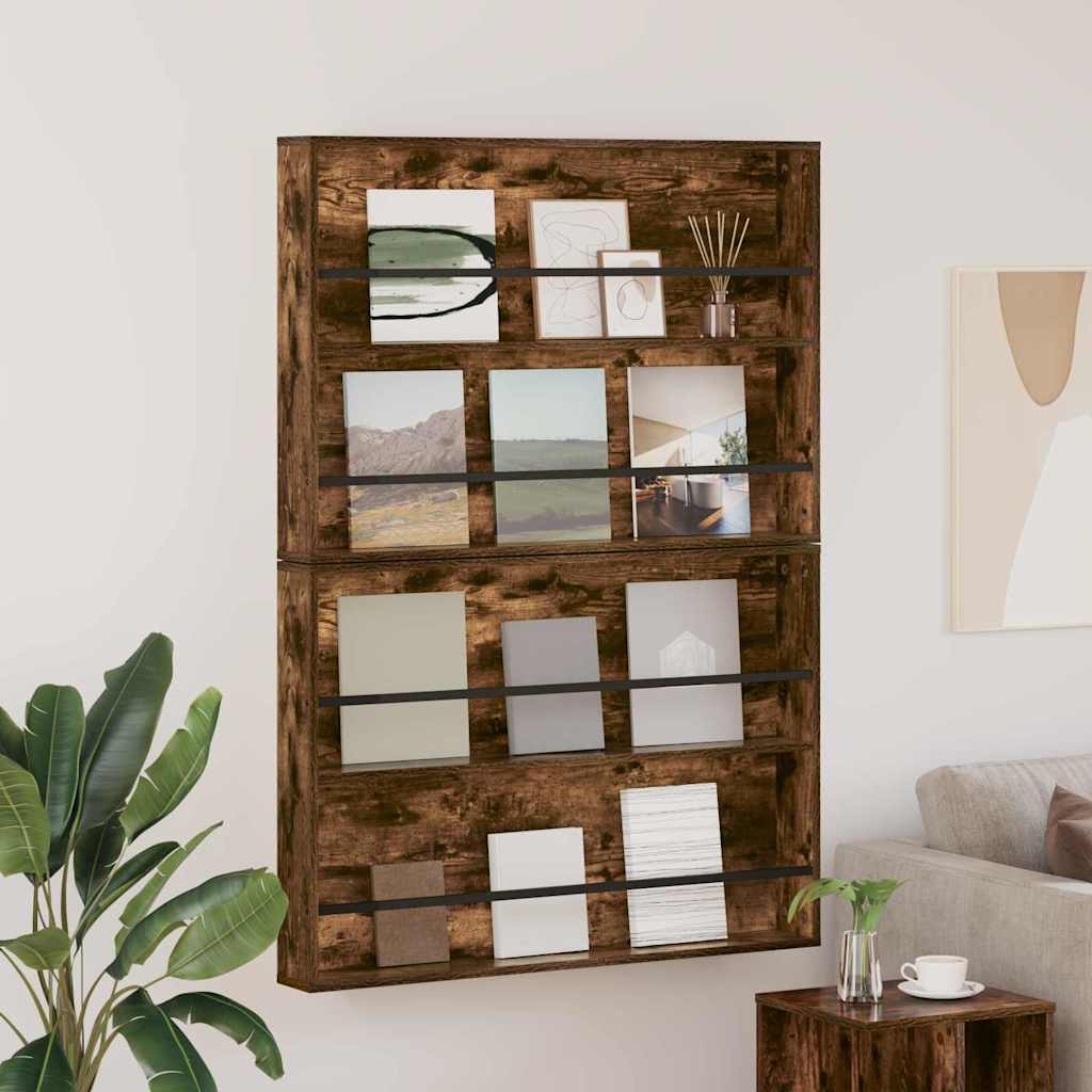 Tijdschrift Rek met plank 2 pcs Gerookt eiken 100 x 12 x 70 cm is nu te koop bij PeponiXL, paradijselijk wonen!