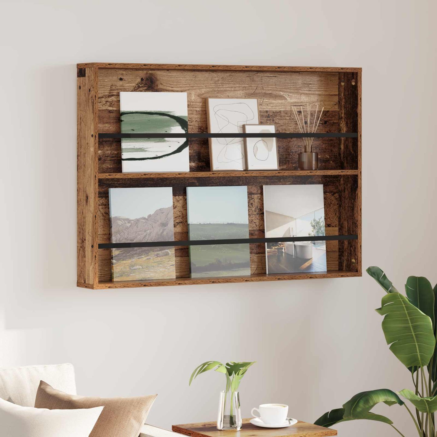 Tijdschrift Rek met plank Oudhout 100 x 12 x 70 cm Bewerkt hout is nu te koop bij PeponiXL, paradijselijk wonen!