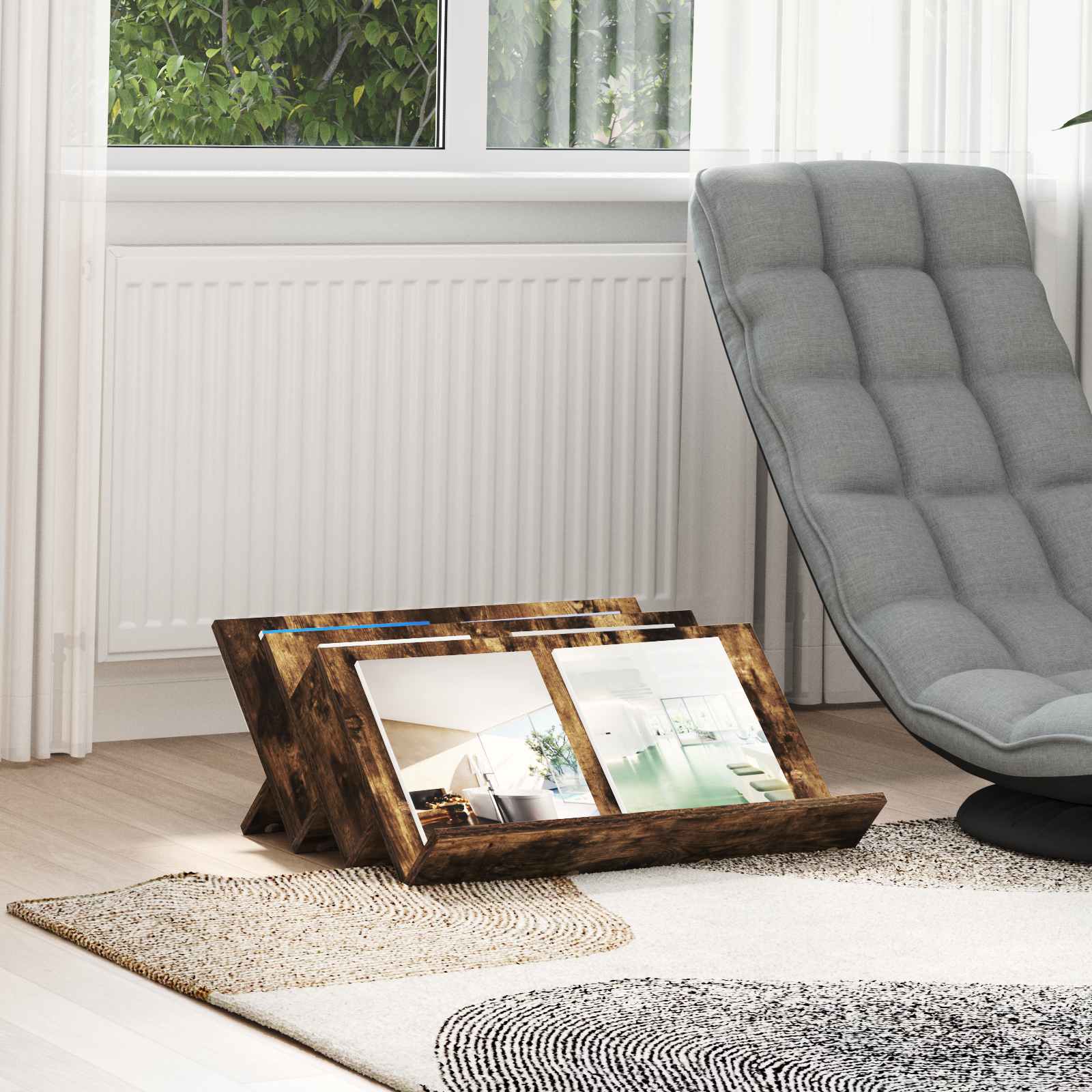 Tijdschrift Rek Gerookt eiken 65 x 53 x 28,5 cm Bewerkt hout is nu te koop bij PeponiXL, paradijselijk wonen!