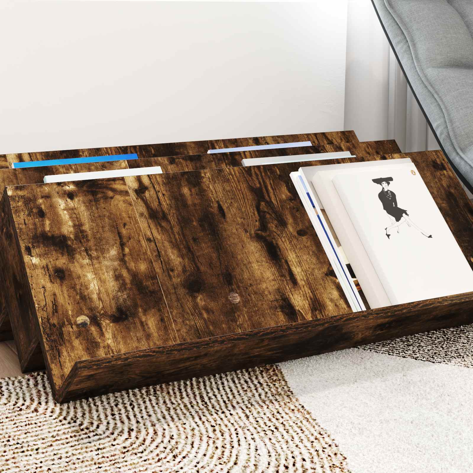 Tijdschrift Rek Gerookt eiken 90 x 53 x 28,5 cm Bewerkt hout is nu te koop bij PeponiXL, paradijselijk wonen!