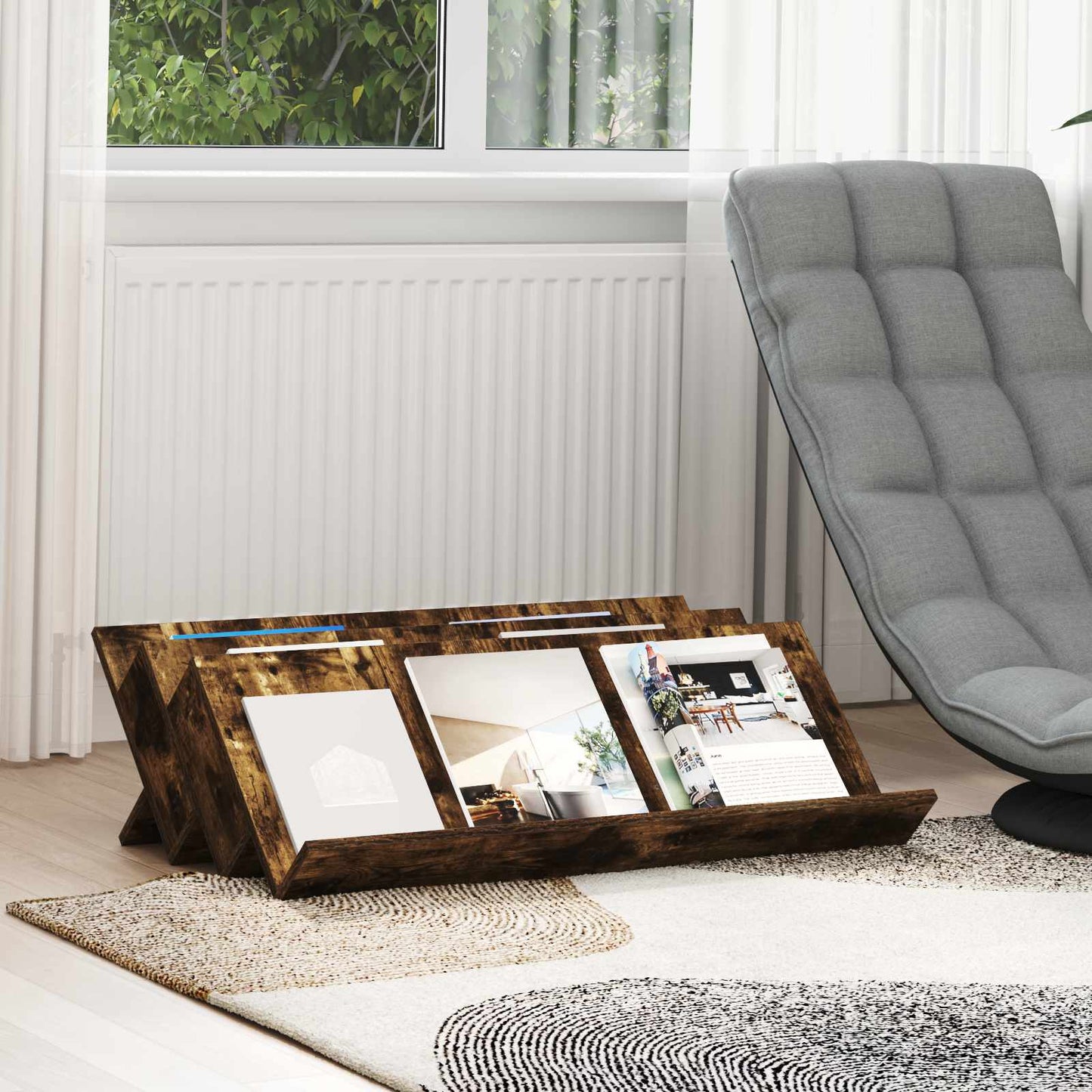 Tijdschrift Rek Gerookt eiken 90 x 53 x 28,5 cm Bewerkt hout is nu te koop bij PeponiXL, paradijselijk wonen!