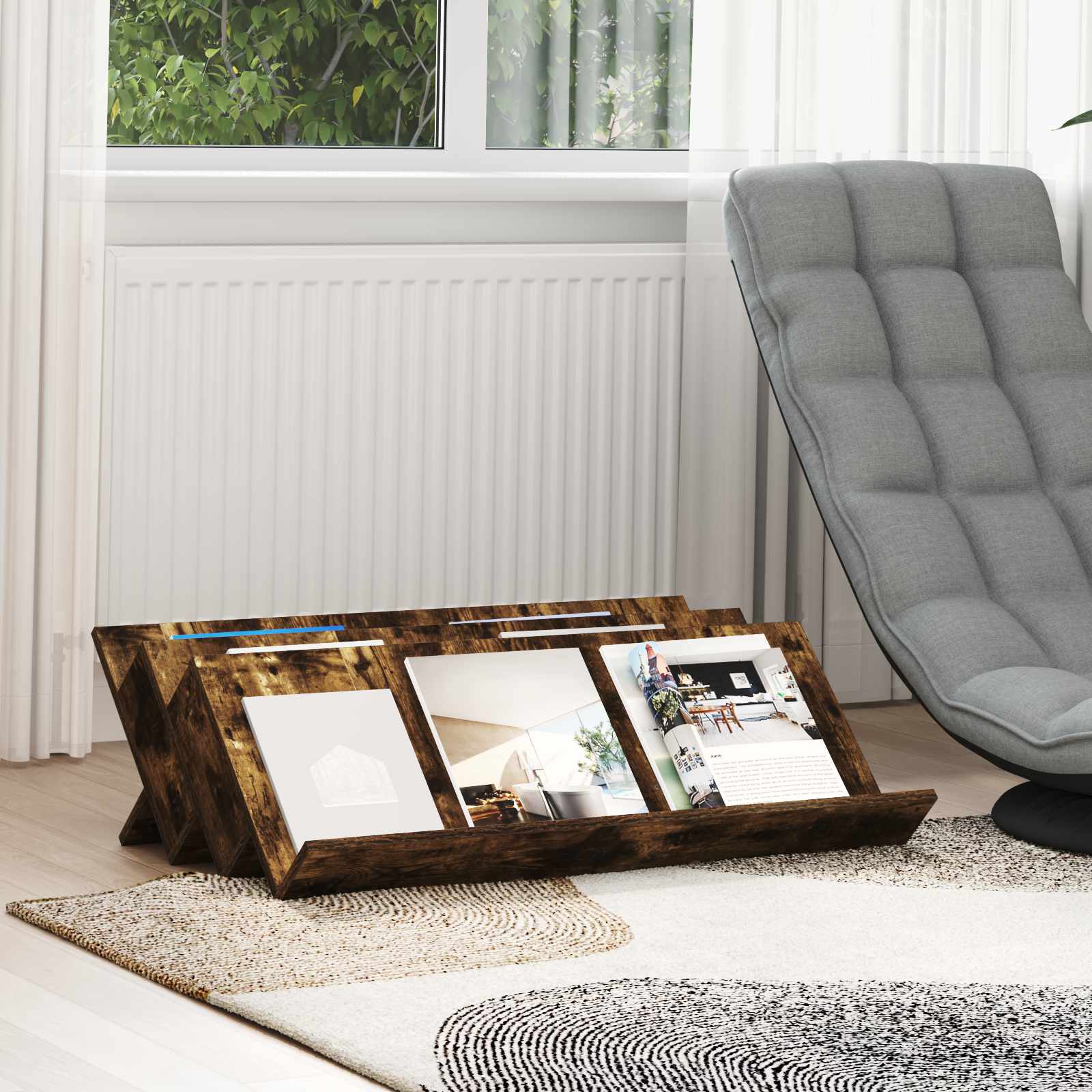Tijdschrift Rek Gerookt eiken 90 x 53 x 28,5 cm Bewerkt hout is nu te koop bij PeponiXL, paradijselijk wonen!