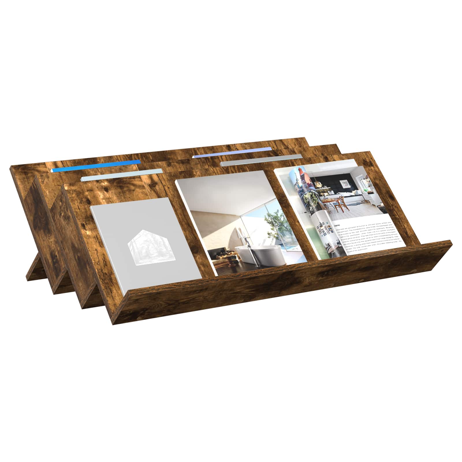 Tijdschrift Rek Gerookt eiken 90 x 53 x 28,5 cm Bewerkt hout is nu te koop bij PeponiXL, paradijselijk wonen!