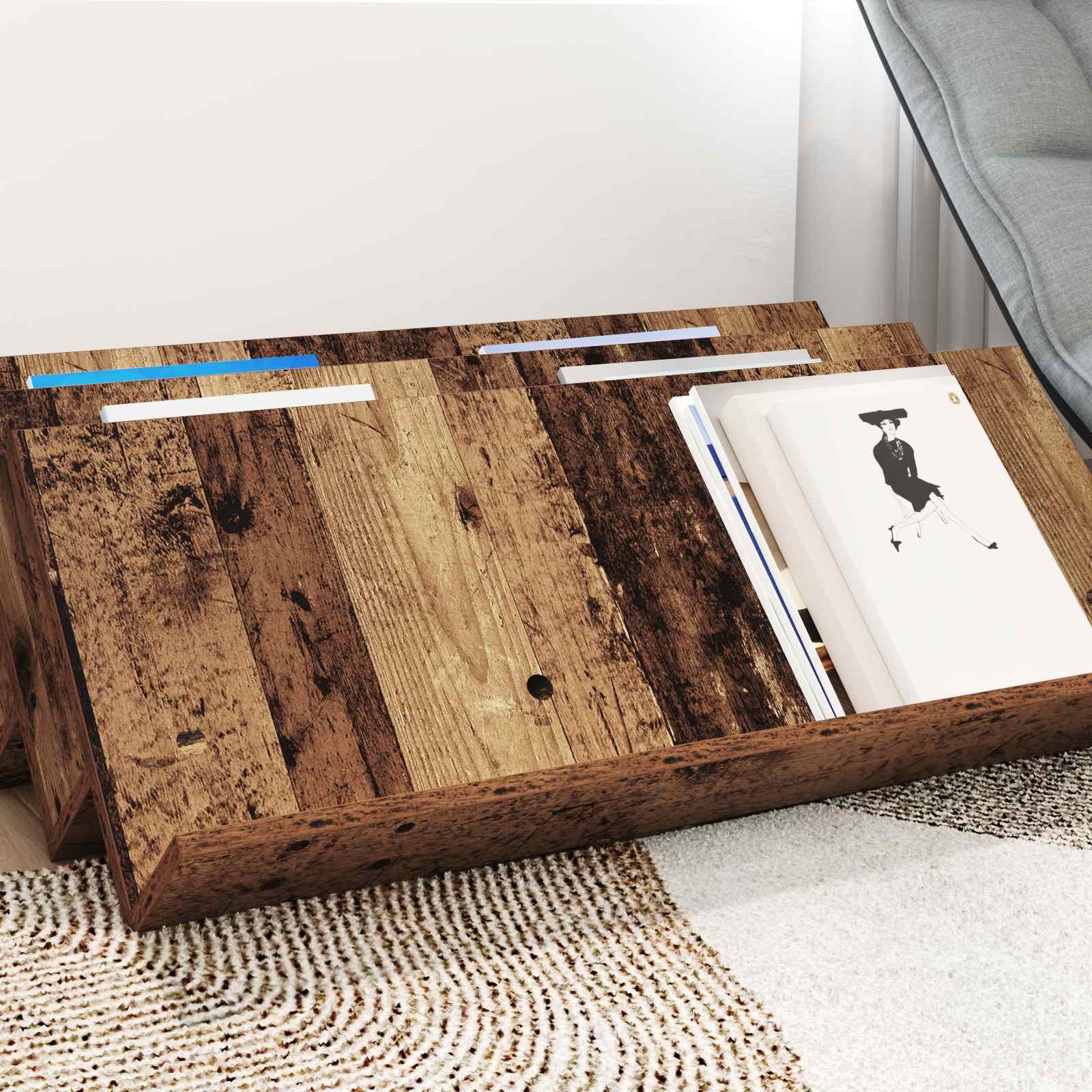 Tijdschrift Rek Oudhout 90 x 53 x 28,5 cm Bewerkt hout is nu te koop bij PeponiXL, paradijselijk wonen!