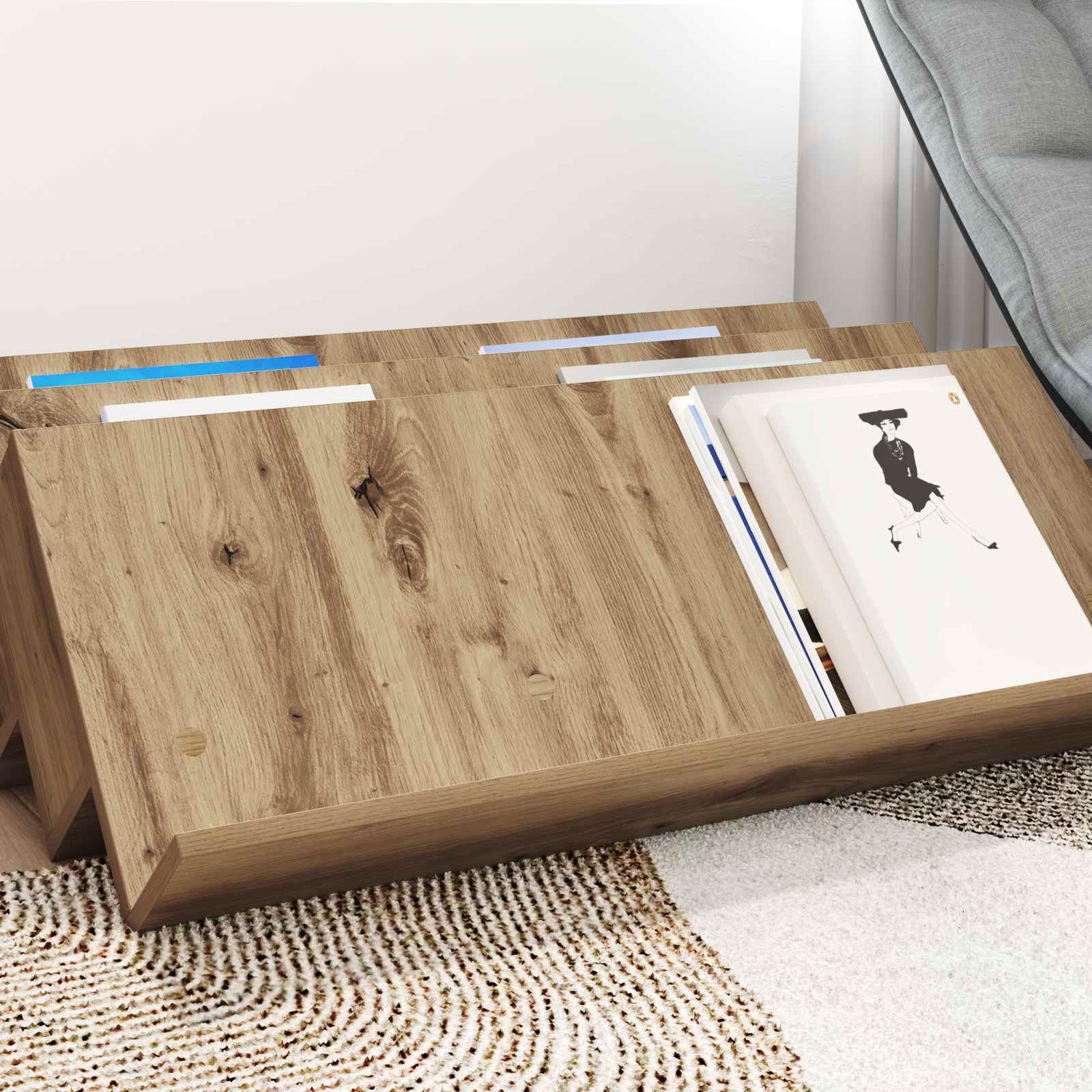 Tijdschrift Rek Artisan Eiken 90 x 53 x 28,5 cm Bewerkt hout is nu te koop bij PeponiXL, paradijselijk wonen!