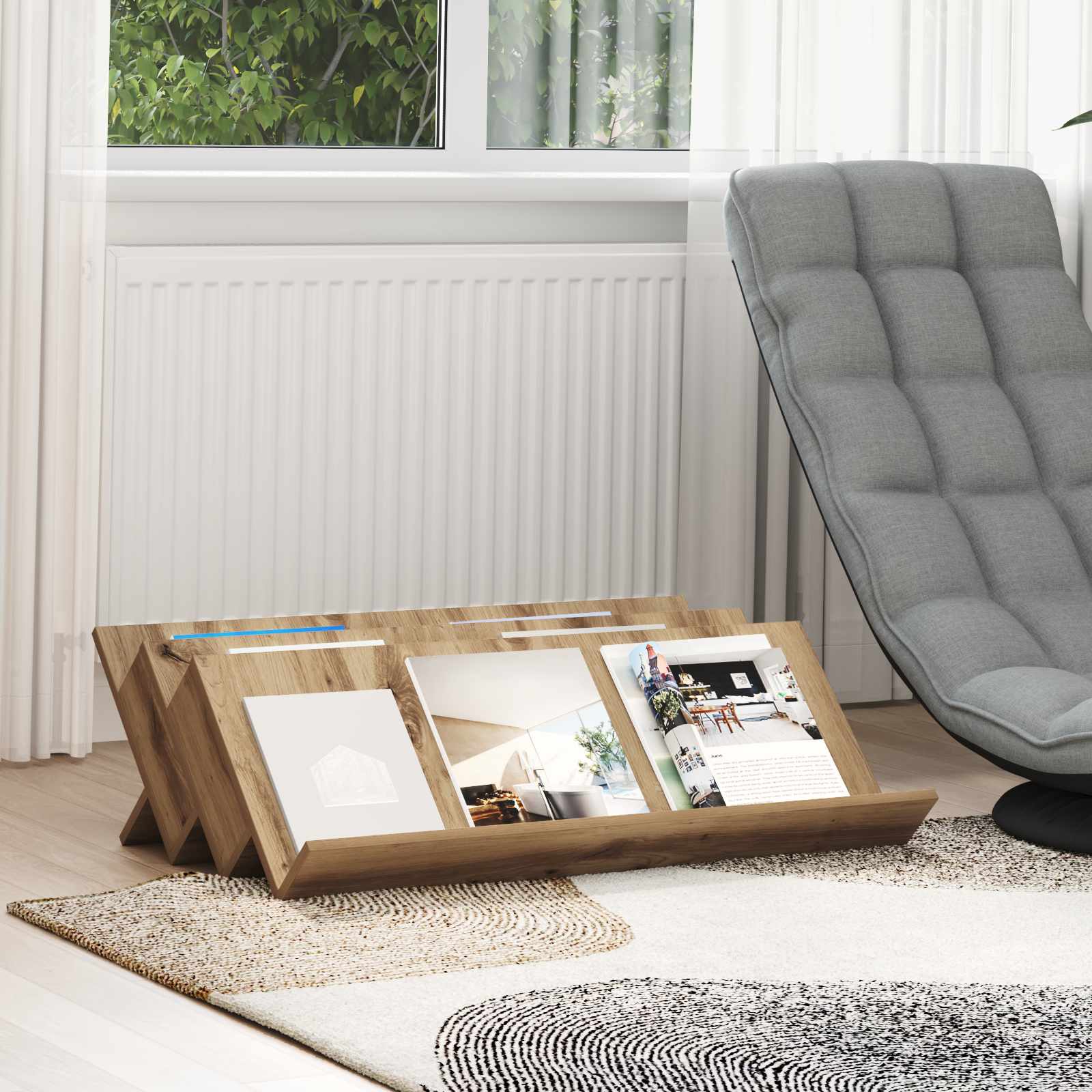 Tijdschrift Rek Artisan Eiken 90 x 53 x 28,5 cm Bewerkt hout is nu te koop bij PeponiXL, paradijselijk wonen!