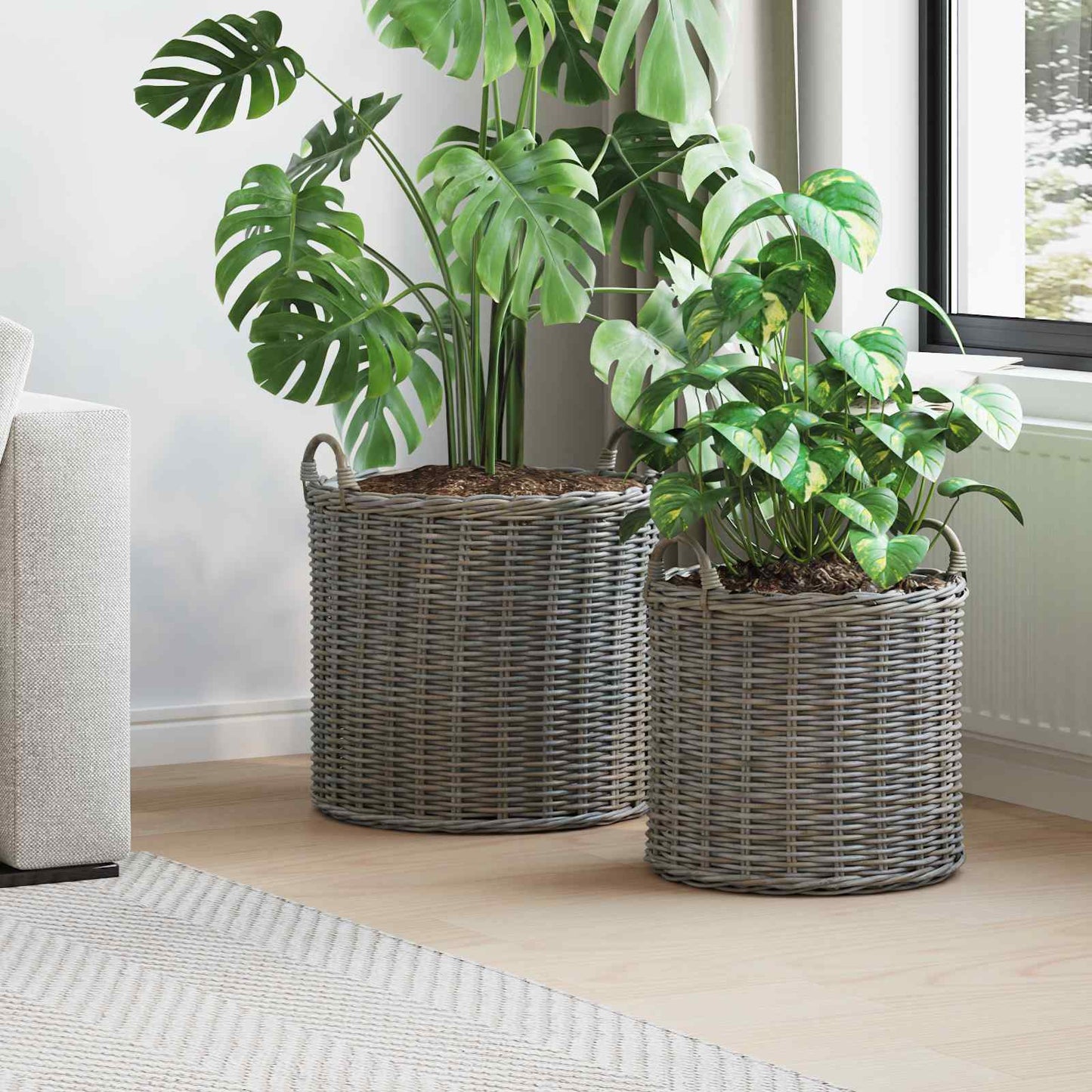 Plantermand met opslag 2 pcs Grijs Lacak Riet is nu te koop bij PeponiXL, paradijselijk wonen!