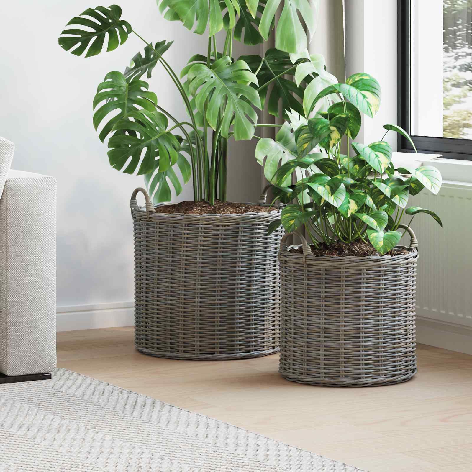 Plantermand met opslag 2 pcs Grijs Lacak Riet is nu te koop bij PeponiXL, paradijselijk wonen!