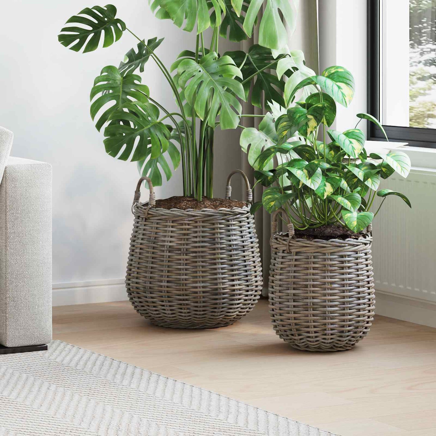 Plantermand met opslag 2 pcs Grijs Lacak Riet is nu te koop bij PeponiXL, paradijselijk wonen!