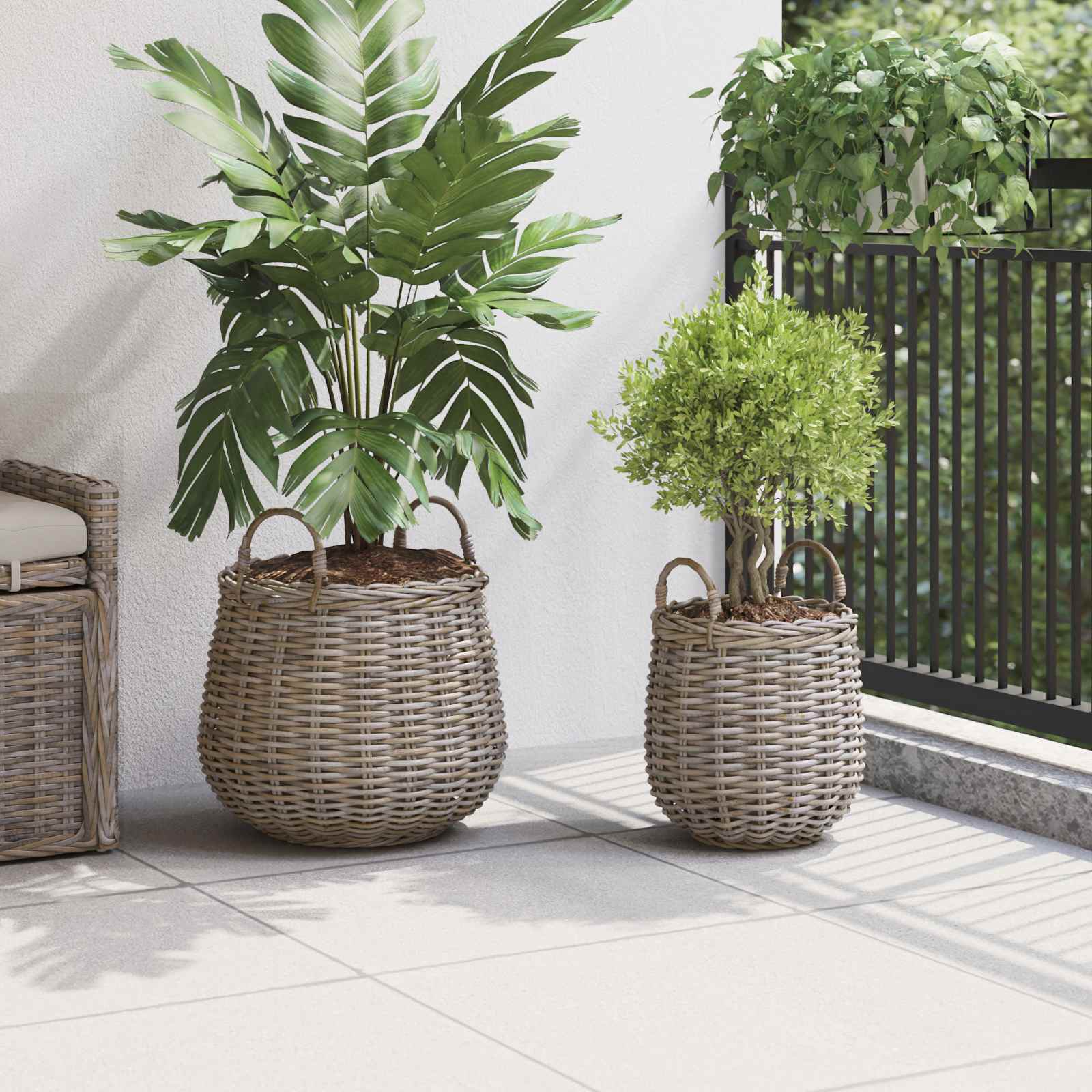 Plantermand met opslag 2 pcs Grijs Lacak Riet is nu te koop bij PeponiXL, paradijselijk wonen!