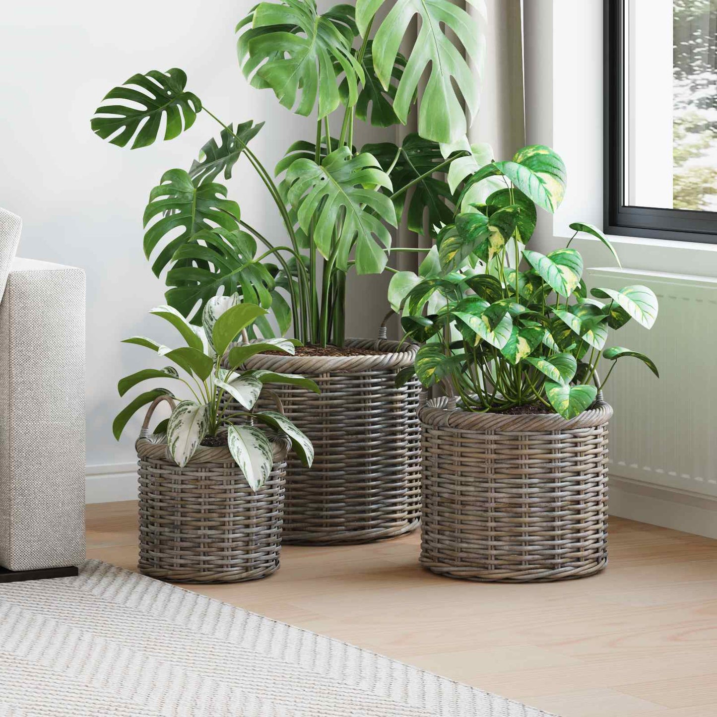 Plantenmand met opslag 3 st Kubu grijs Kubu Rattan is nu te koop bij PeponiXL, paradijselijk wonen!
