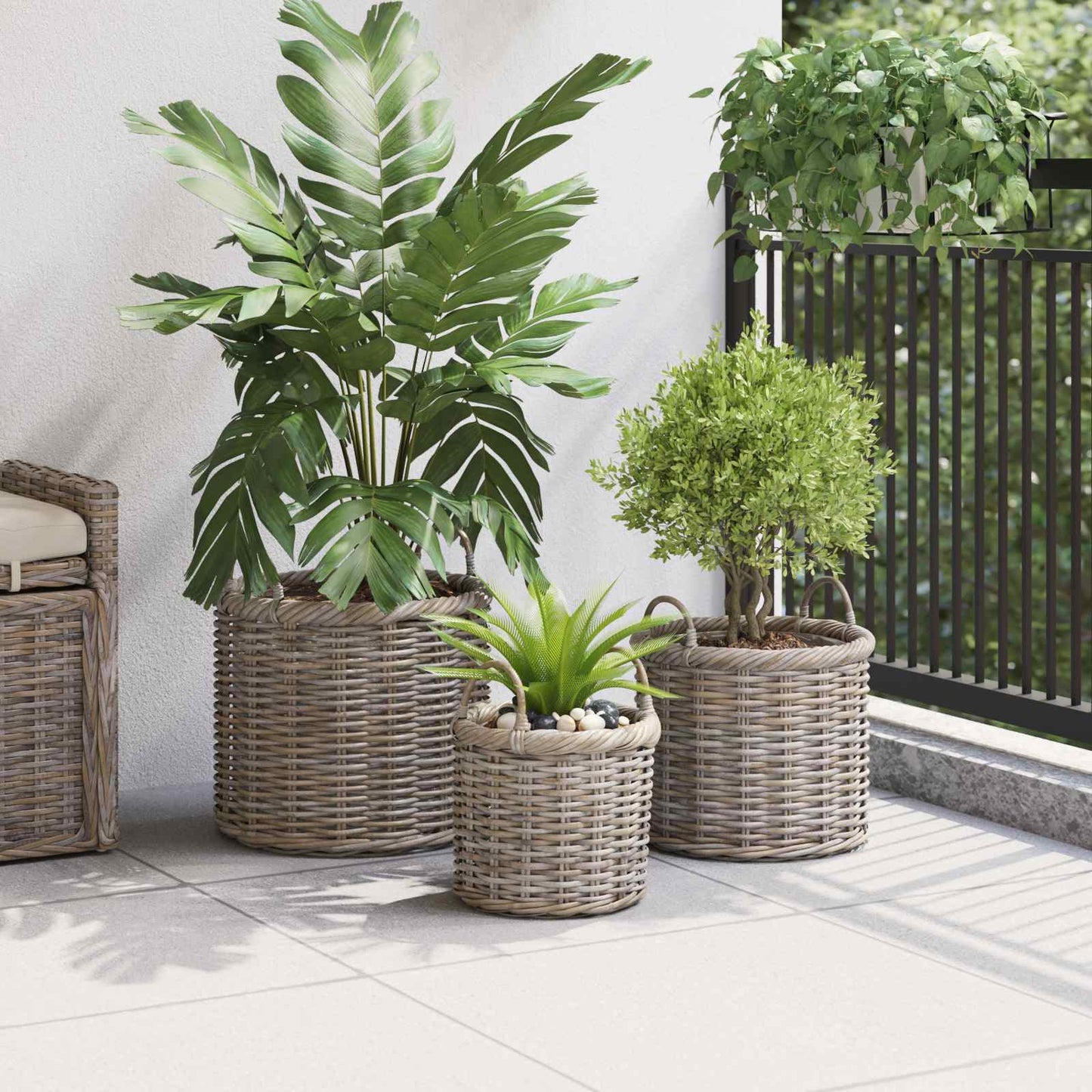 Plantenmand met opslag 3 st Kubu grijs Kubu Rattan is nu te koop bij PeponiXL, paradijselijk wonen!