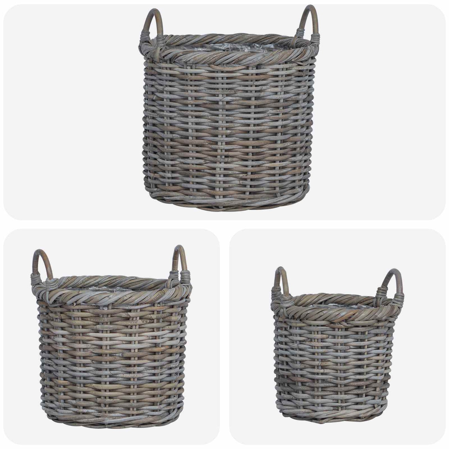 Plantenmand met opslag 3 st Kubu grijs Kubu Rattan is nu te koop bij PeponiXL, paradijselijk wonen!