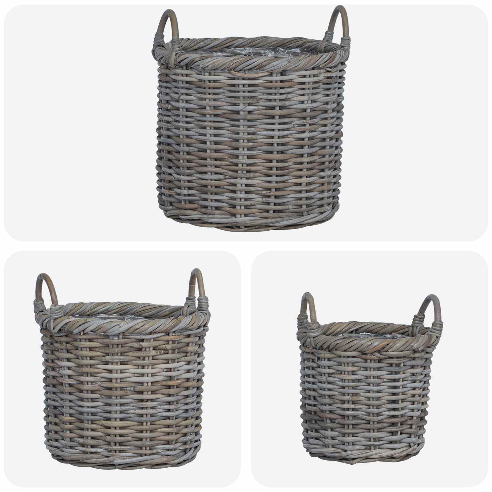 Plantenmand met opslag 3 st Kubu grijs Kubu Rattan is nu te koop bij PeponiXL, paradijselijk wonen!