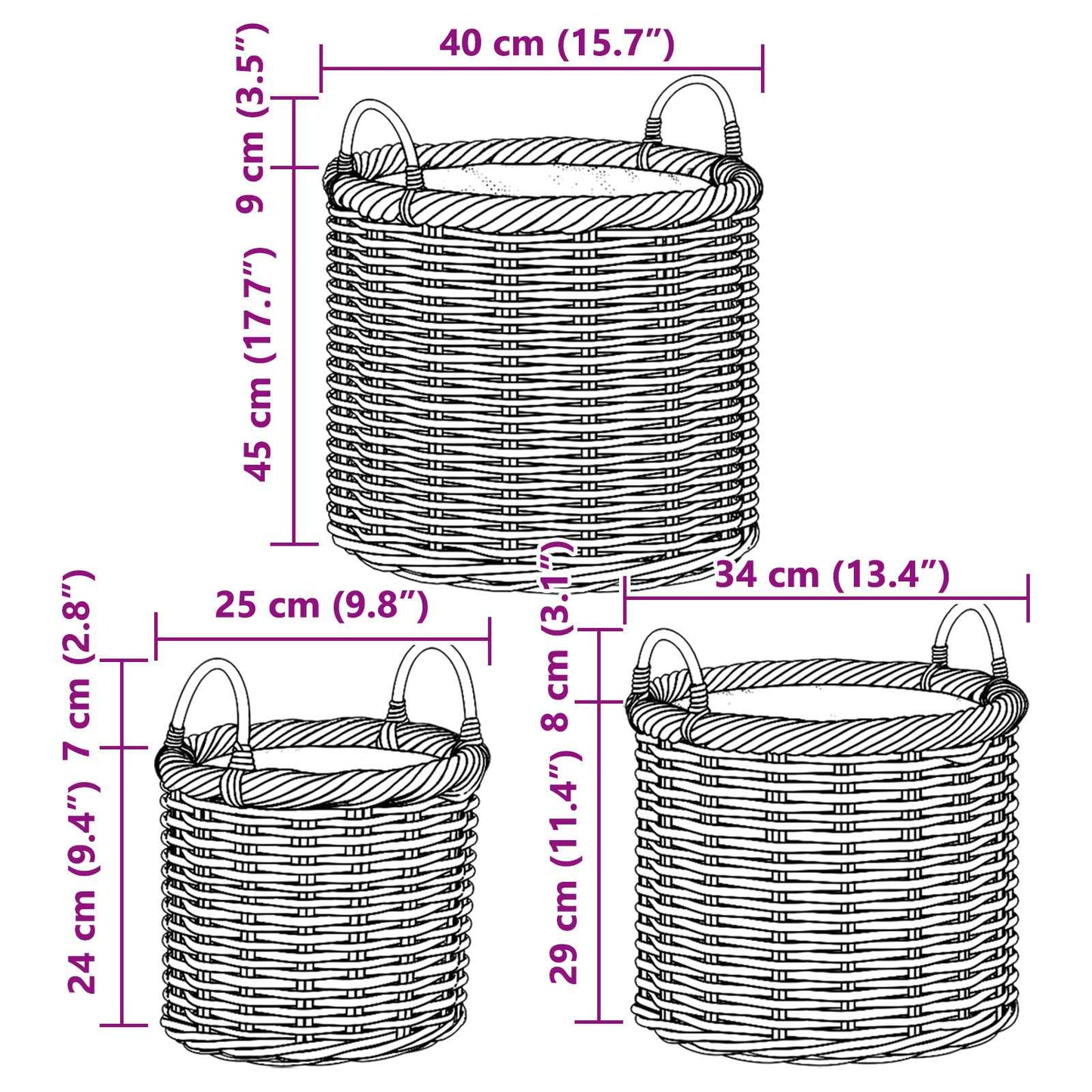 Plantenmand met opslag 3 st Kubu grijs Kubu Rattan is nu te koop bij PeponiXL, paradijselijk wonen!