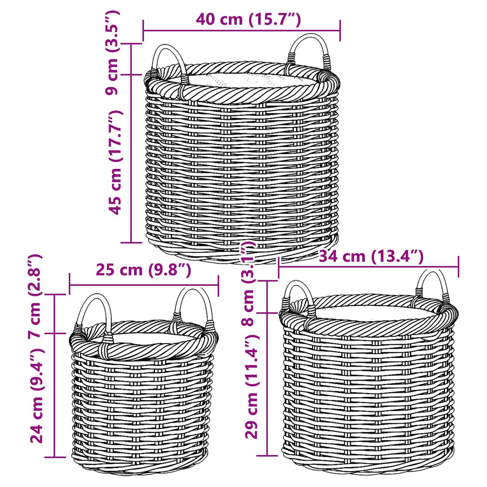Plantenmand met opslag 3 st Kubu grijs Kubu Rattan is nu te koop bij PeponiXL, paradijselijk wonen!