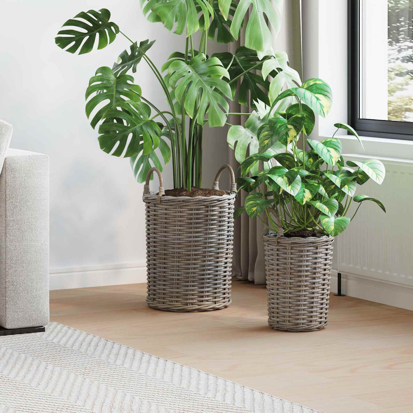 Plantmand met opslag 2 pcs Grijs Kubu Rattan is nu te koop bij PeponiXL, paradijselijk wonen!