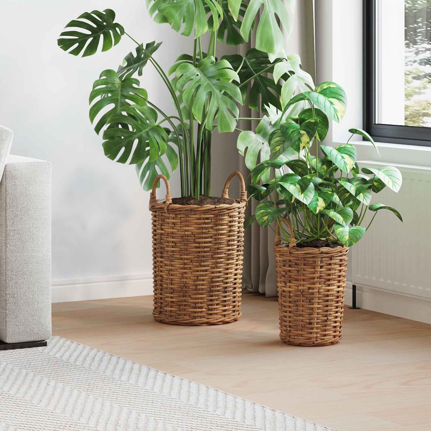 Plantmand met opslag 2 pcs Bruin Kubu Rattan is nu te koop bij PeponiXL, paradijselijk wonen!