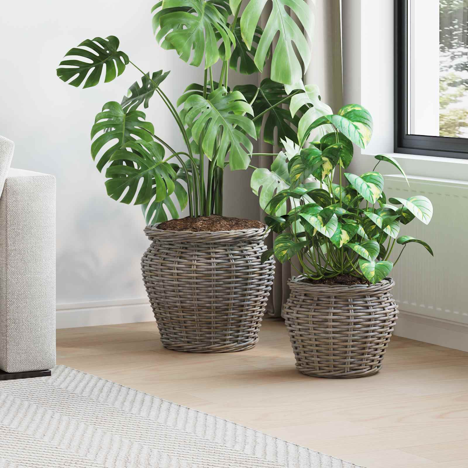 Plantenmand met opslag 2 pcs Grijs Lacak Riet is nu te koop bij PeponiXL, paradijselijk wonen!