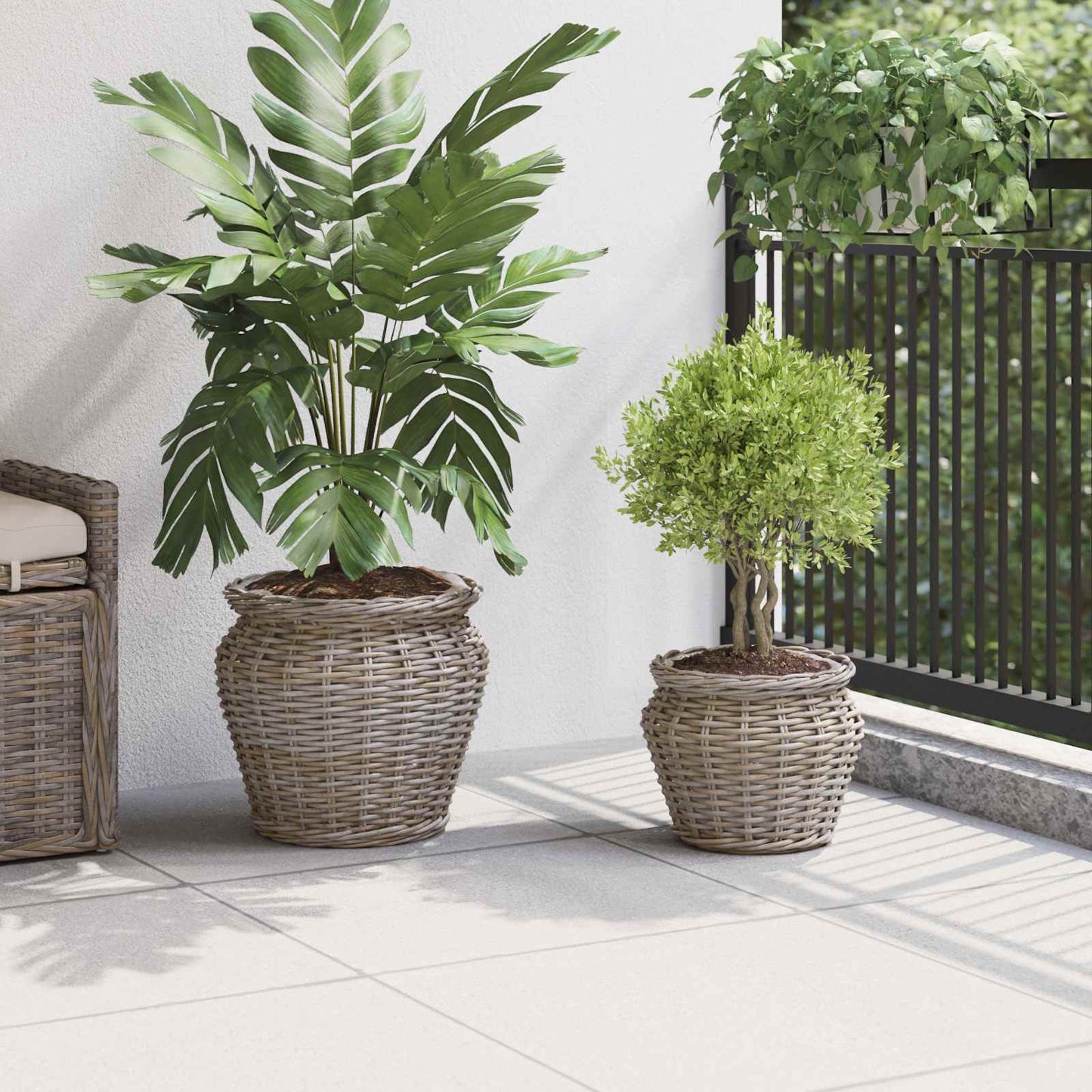 Plantenmand met opslag 2 pcs Grijs Lacak Riet is nu te koop bij PeponiXL, paradijselijk wonen!