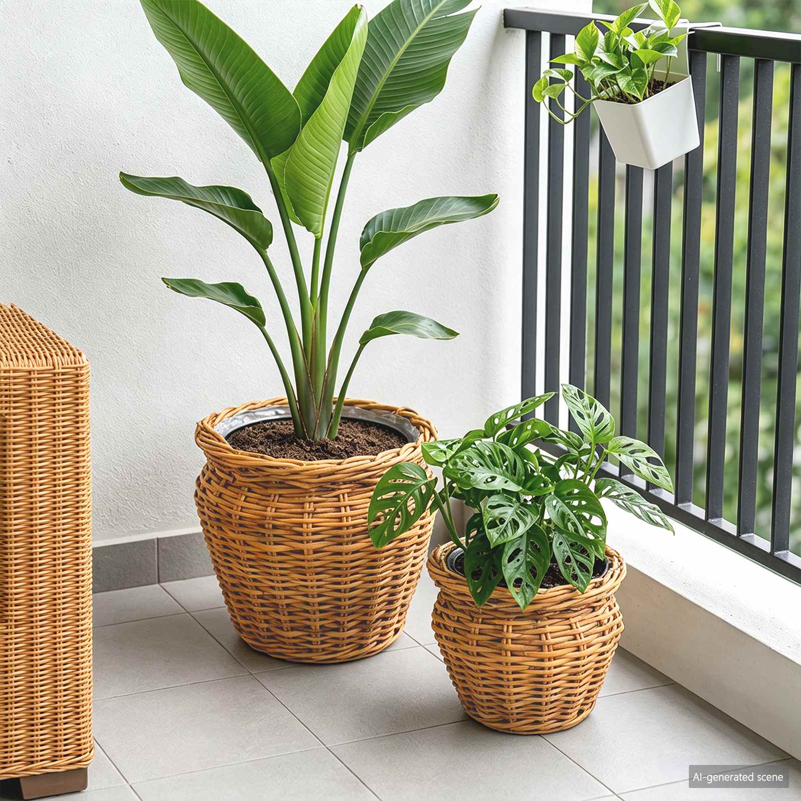 Plantenmand met opslag 2 st Natuurlijk Bruin Kubu Rattan is nu te koop bij PeponiXL, paradijselijk wonen!