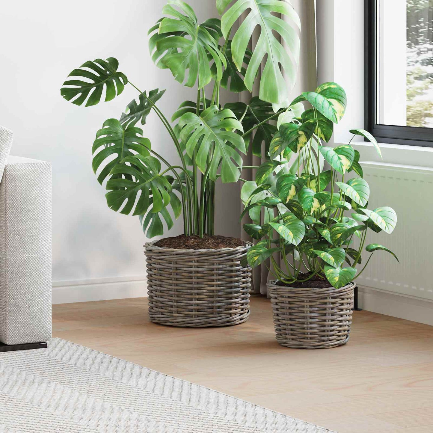 Bloempot Mand met opslag 2 pcs Grijs Kubu Rattan is nu te koop bij PeponiXL, paradijselijk wonen!
