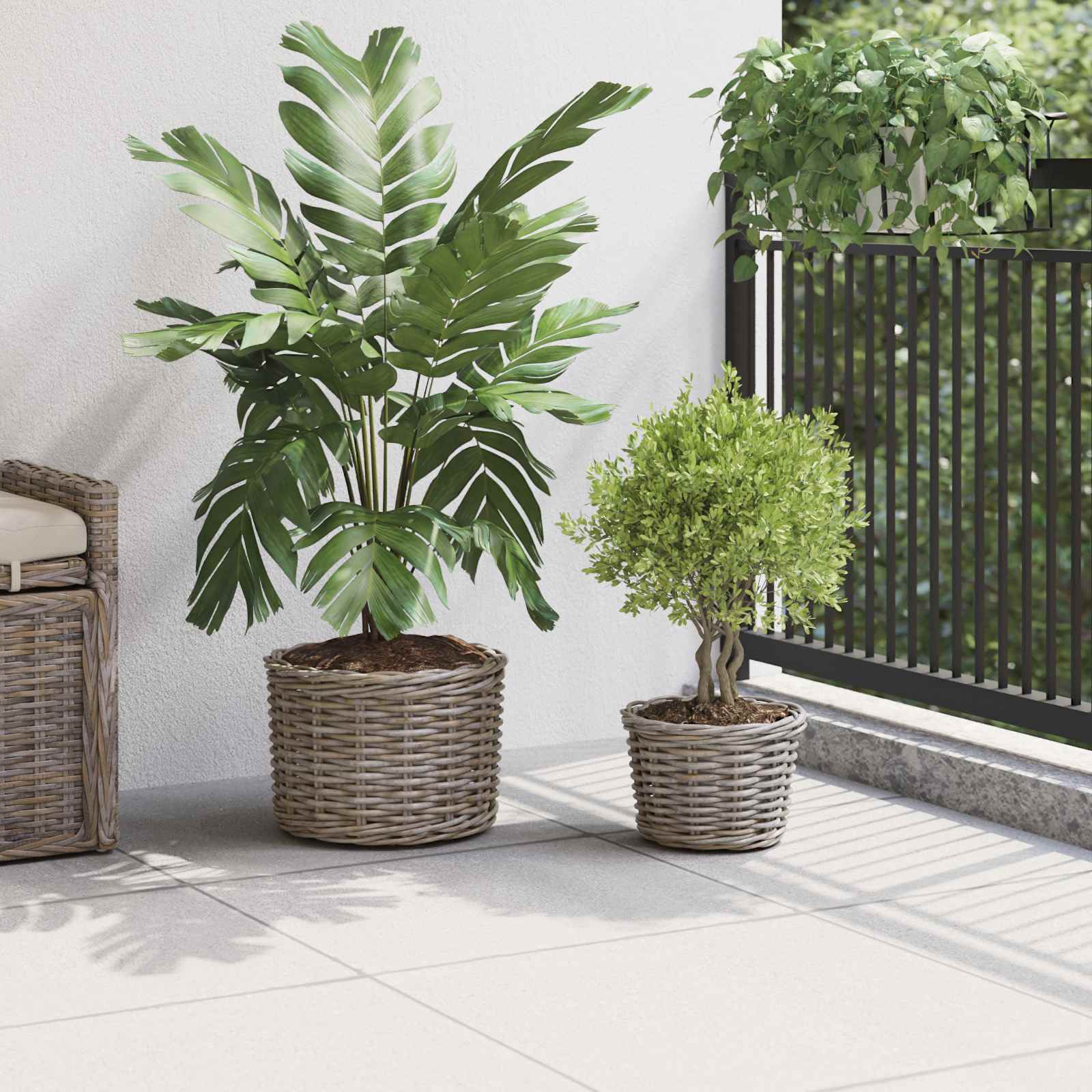 Bloempot Mand met opslag 2 pcs Grijs Kubu Rattan is nu te koop bij PeponiXL, paradijselijk wonen!
