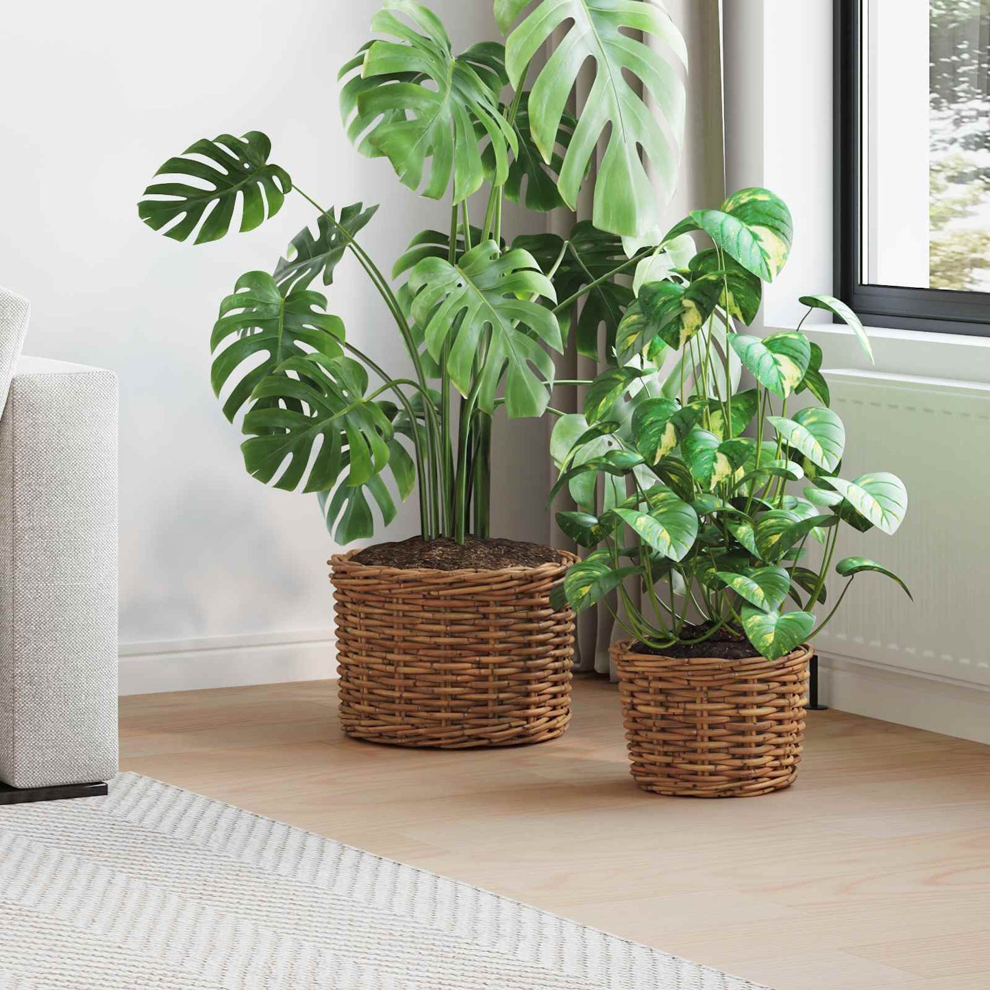 Bloempot Mand met opslag 2 pcs Bruin Kubu Rattan is nu te koop bij PeponiXL, paradijselijk wonen!