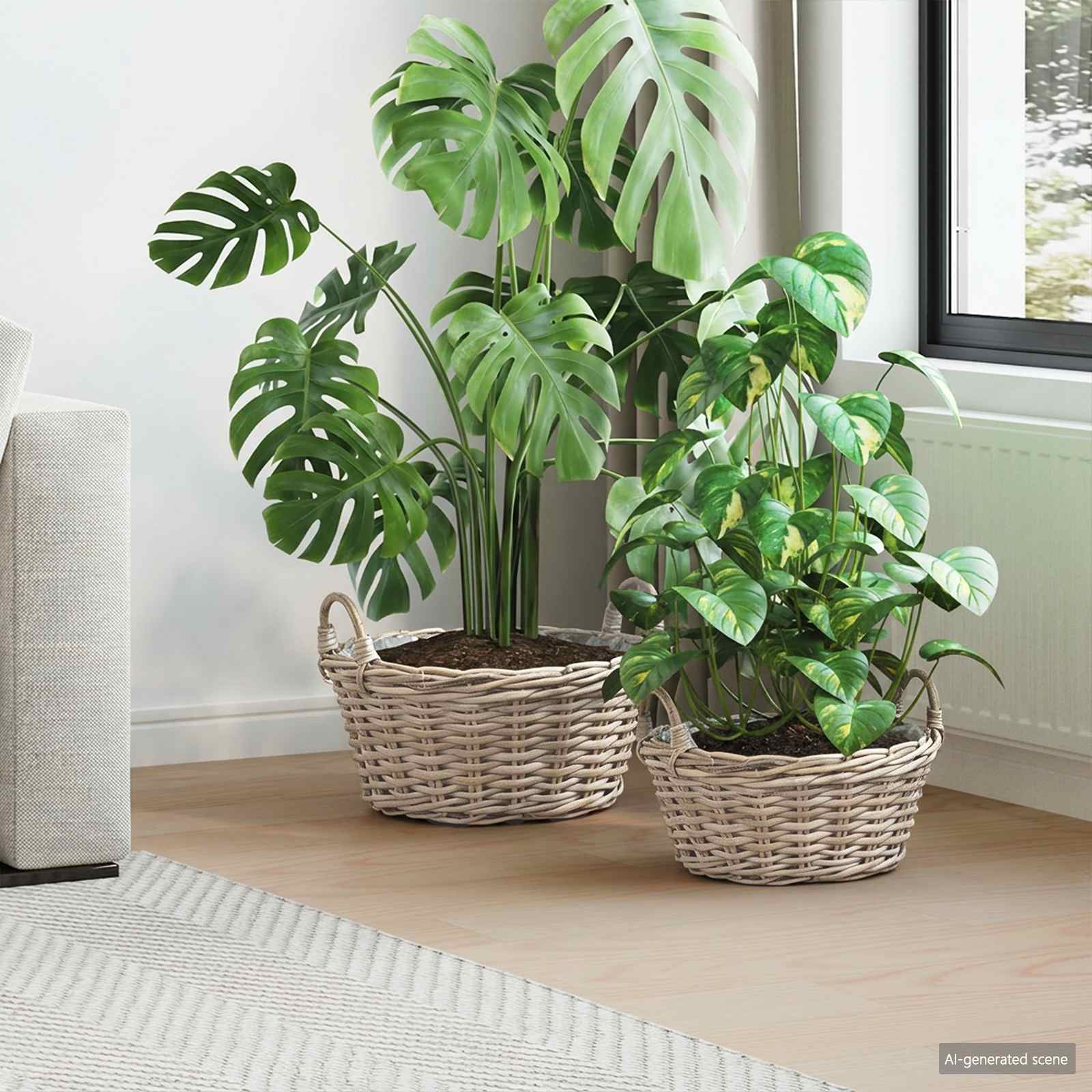 Plantenmand met opslag 2 st Natuurlijk grijs Kubu Rattan is nu te koop bij PeponiXL, paradijselijk wonen!