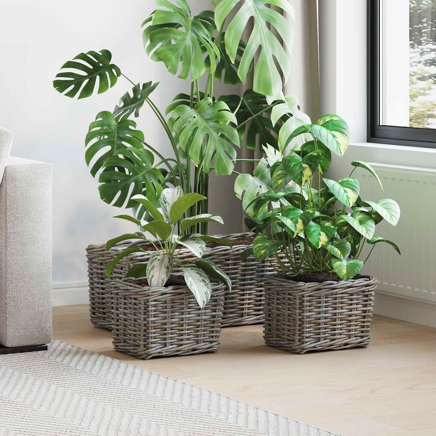 Plantenmand met opslag 3 pcs Grijs Kubu Rattan is nu te koop bij PeponiXL, paradijselijk wonen!