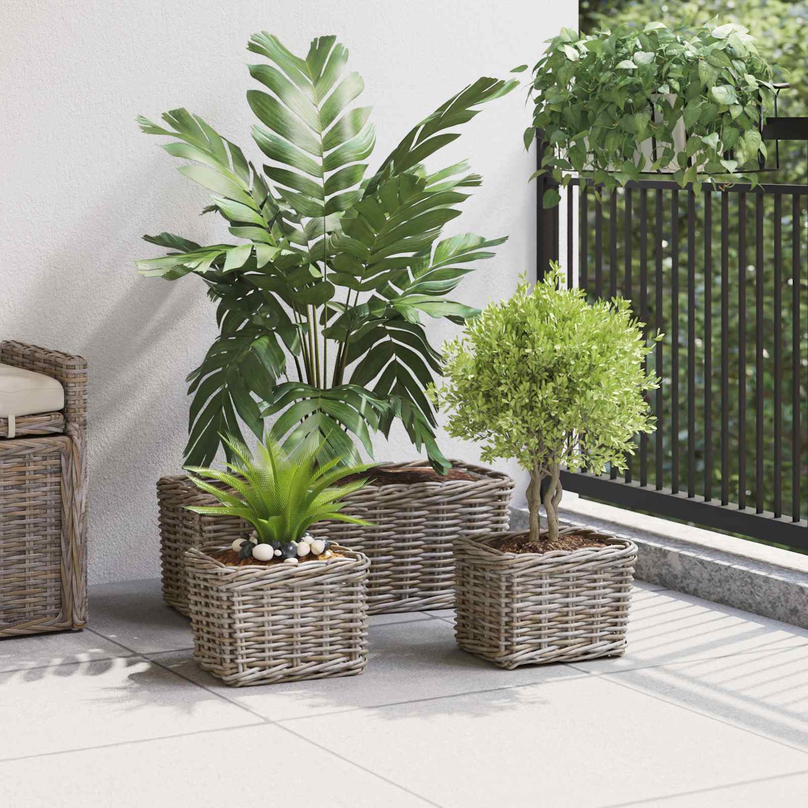 Plantenmand met opslag 3 pcs Grijs Kubu Rattan is nu te koop bij PeponiXL, paradijselijk wonen!