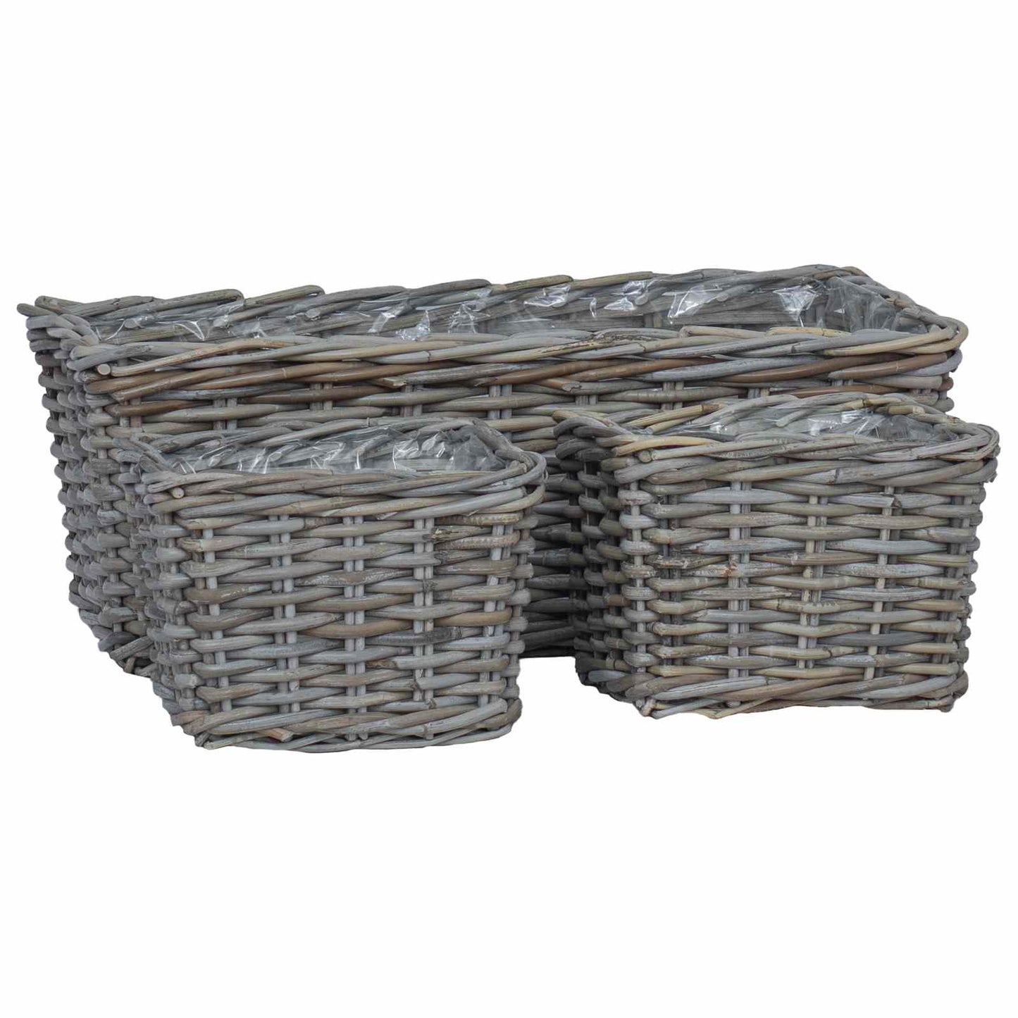 Plantenmand met opslag 3 pcs Grijs Kubu Rattan is nu te koop bij PeponiXL, paradijselijk wonen!